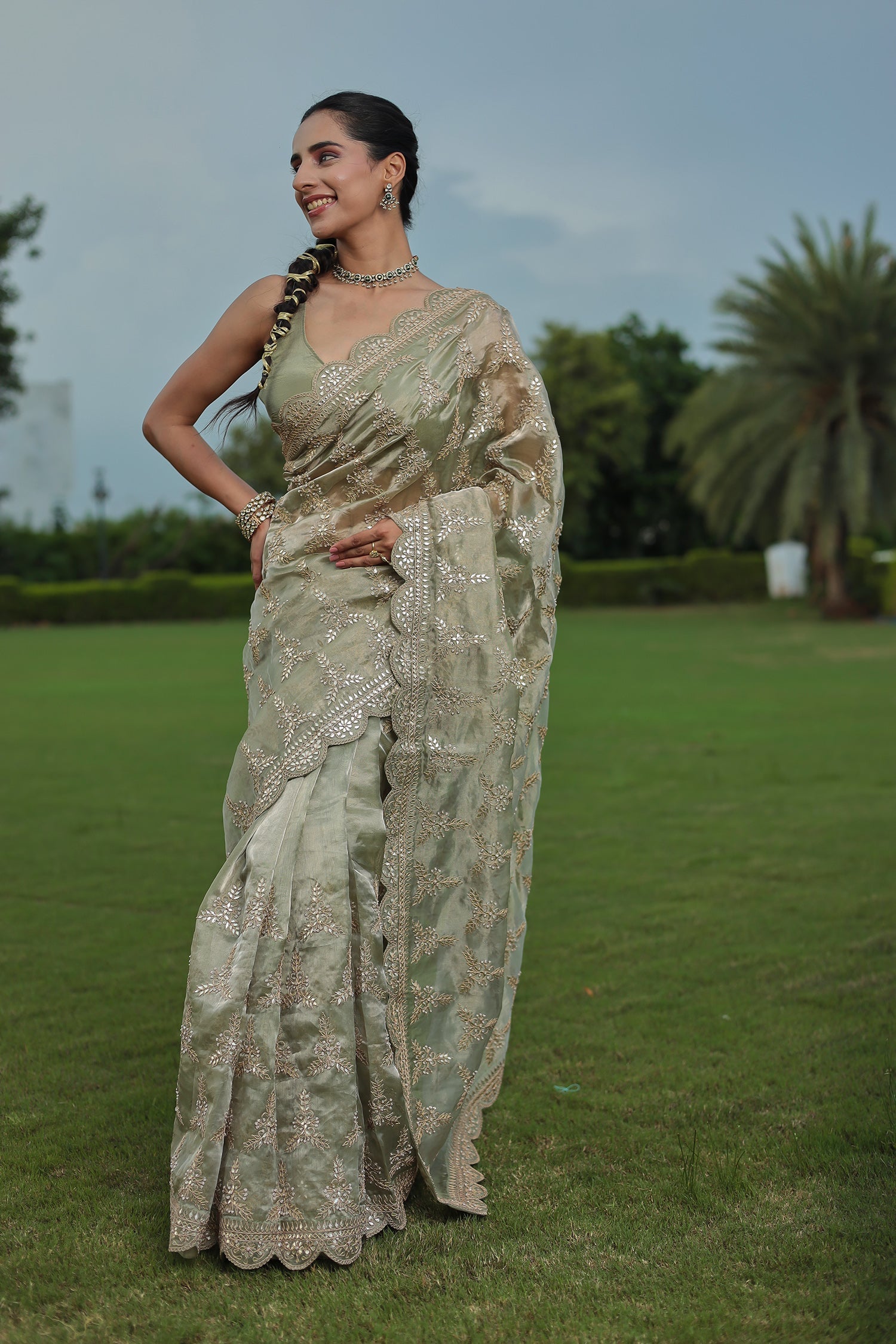 Tissue Saree with Gota Patti, Pearl work.
