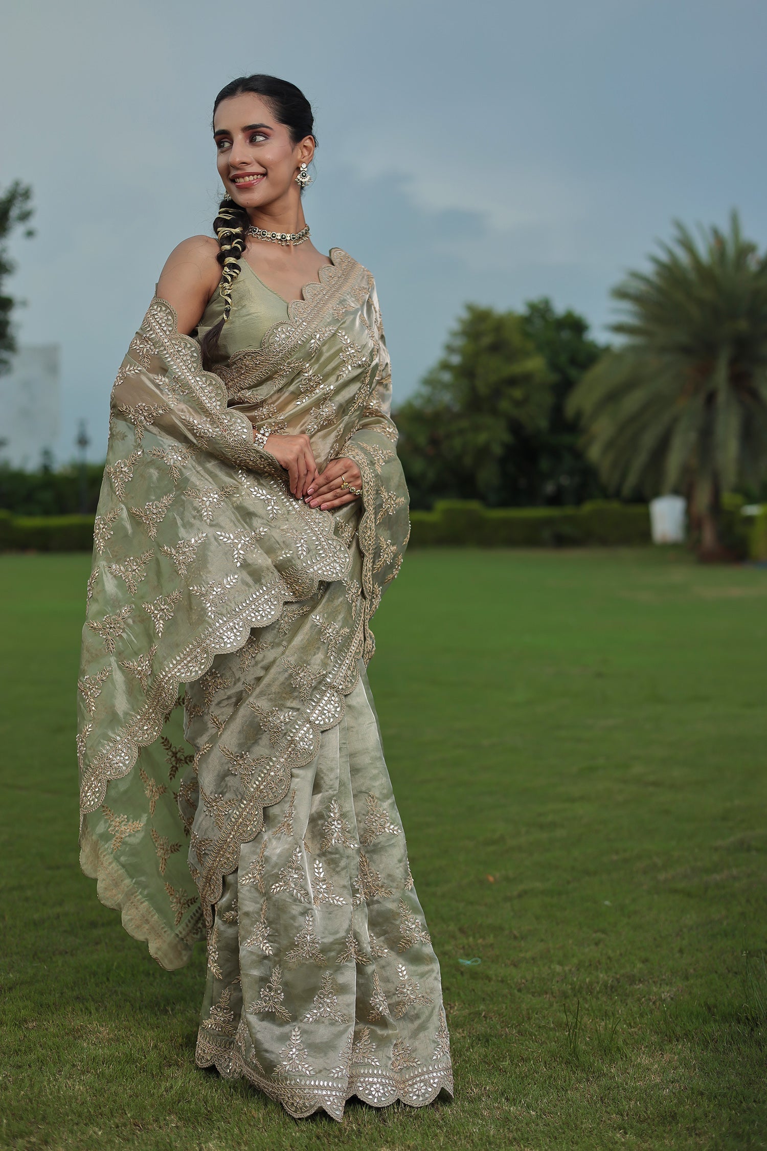 Tissue Saree with Gota Patti, Pearl work.
