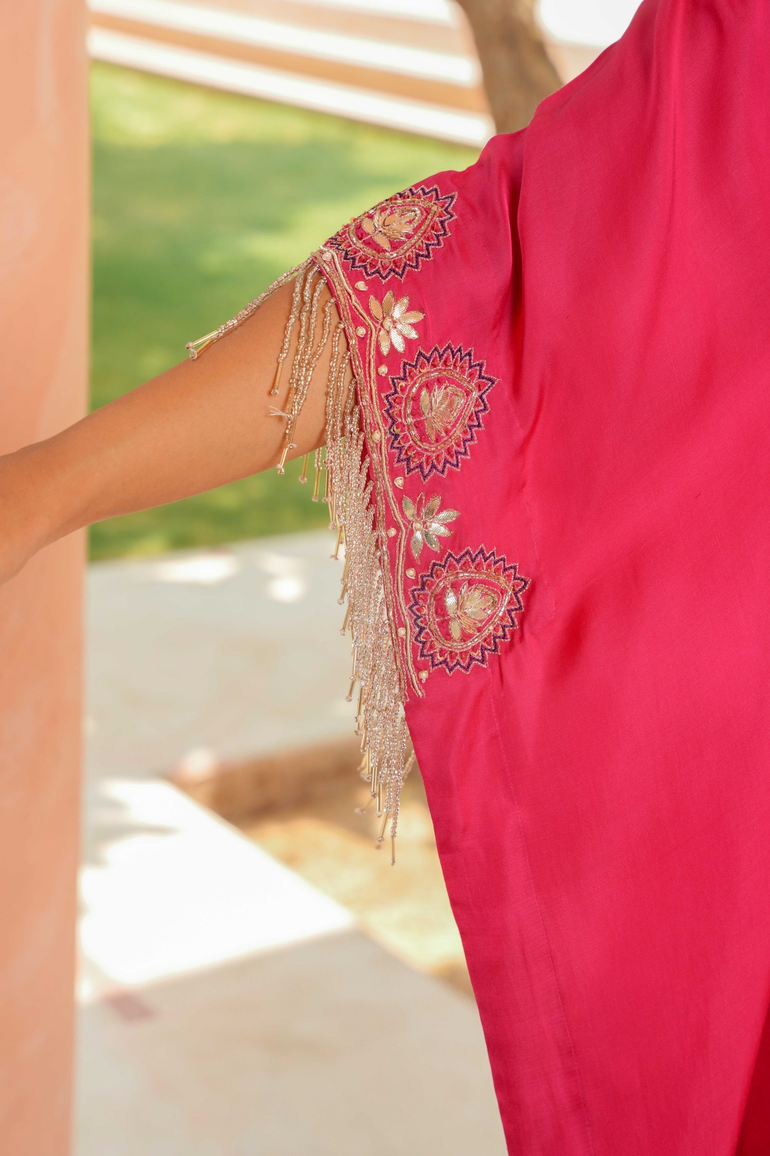 Satin Kaftan Silk Suit Embellished with Gota Patti and Cutdana work