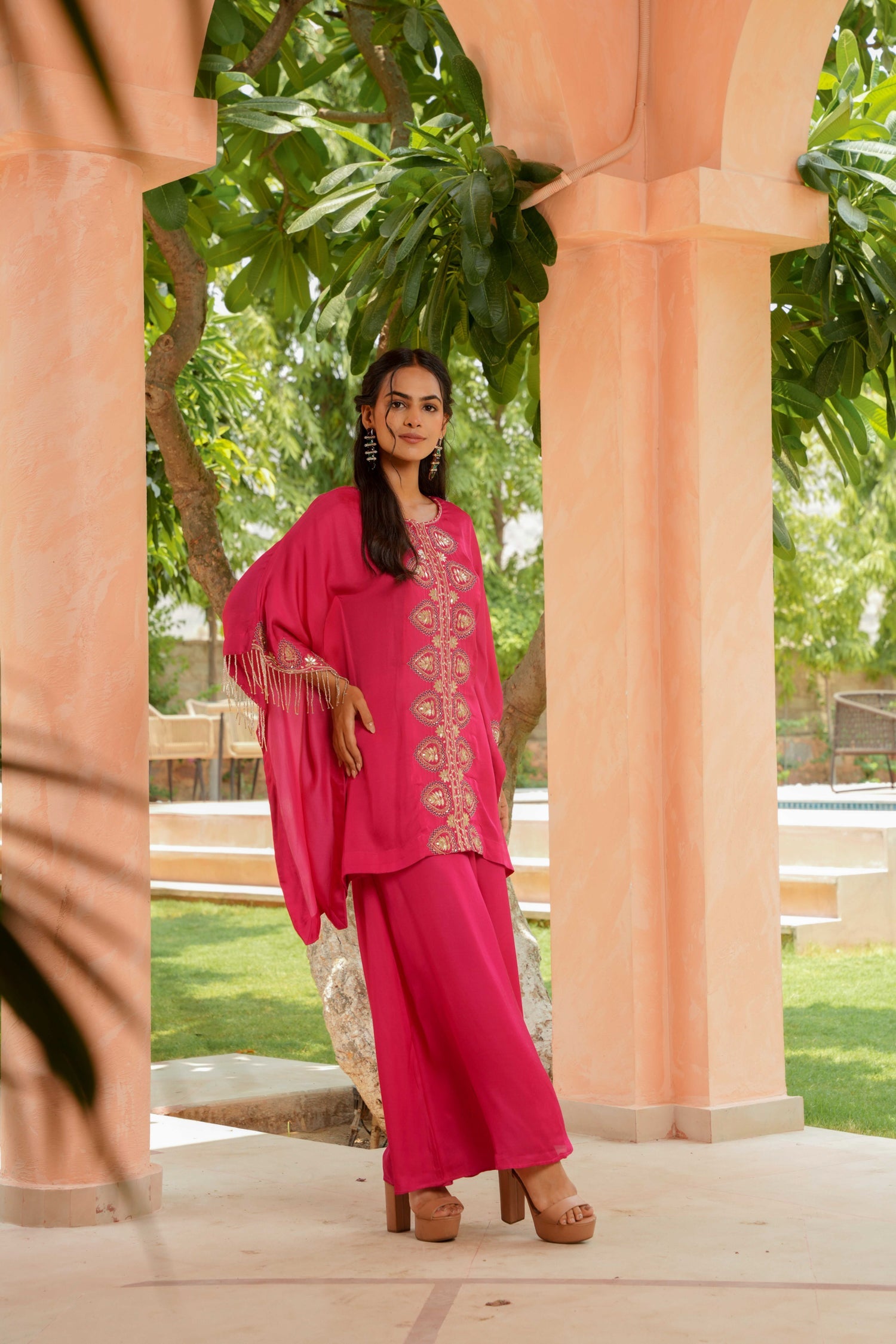Satin Kaftan Silk Suit Embellished with Gota Patti and Cutdana work