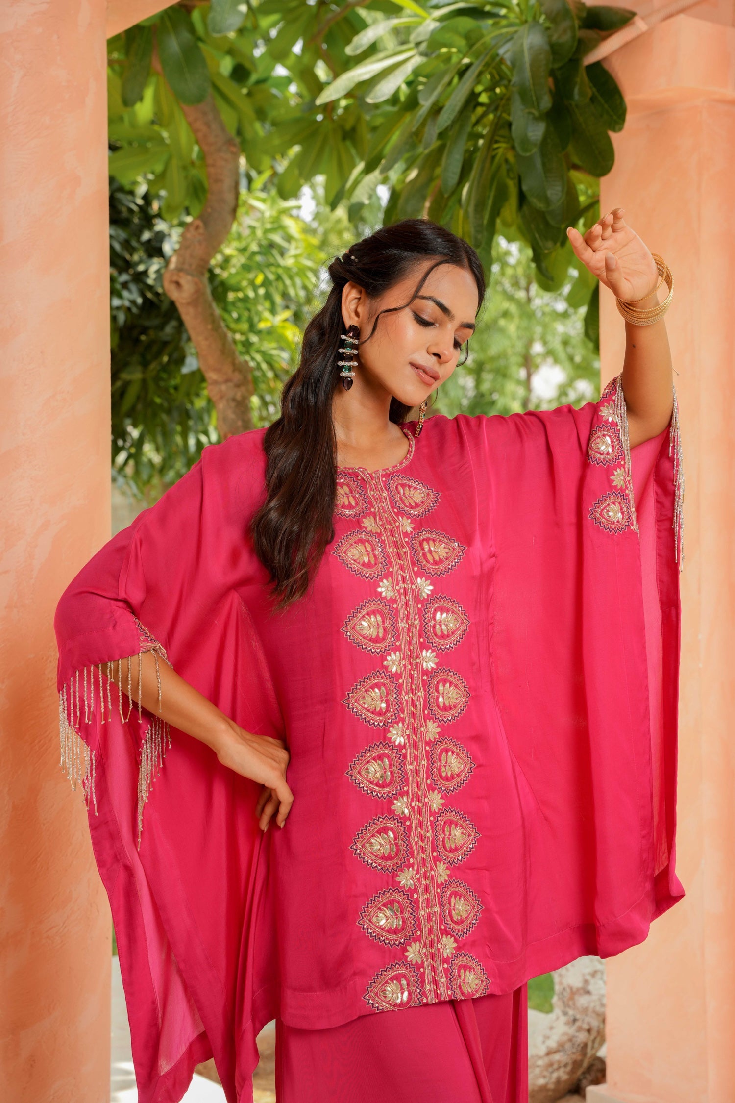 Satin Kaftan Silk Suit Embellished with Gota Patti and Cutdana work