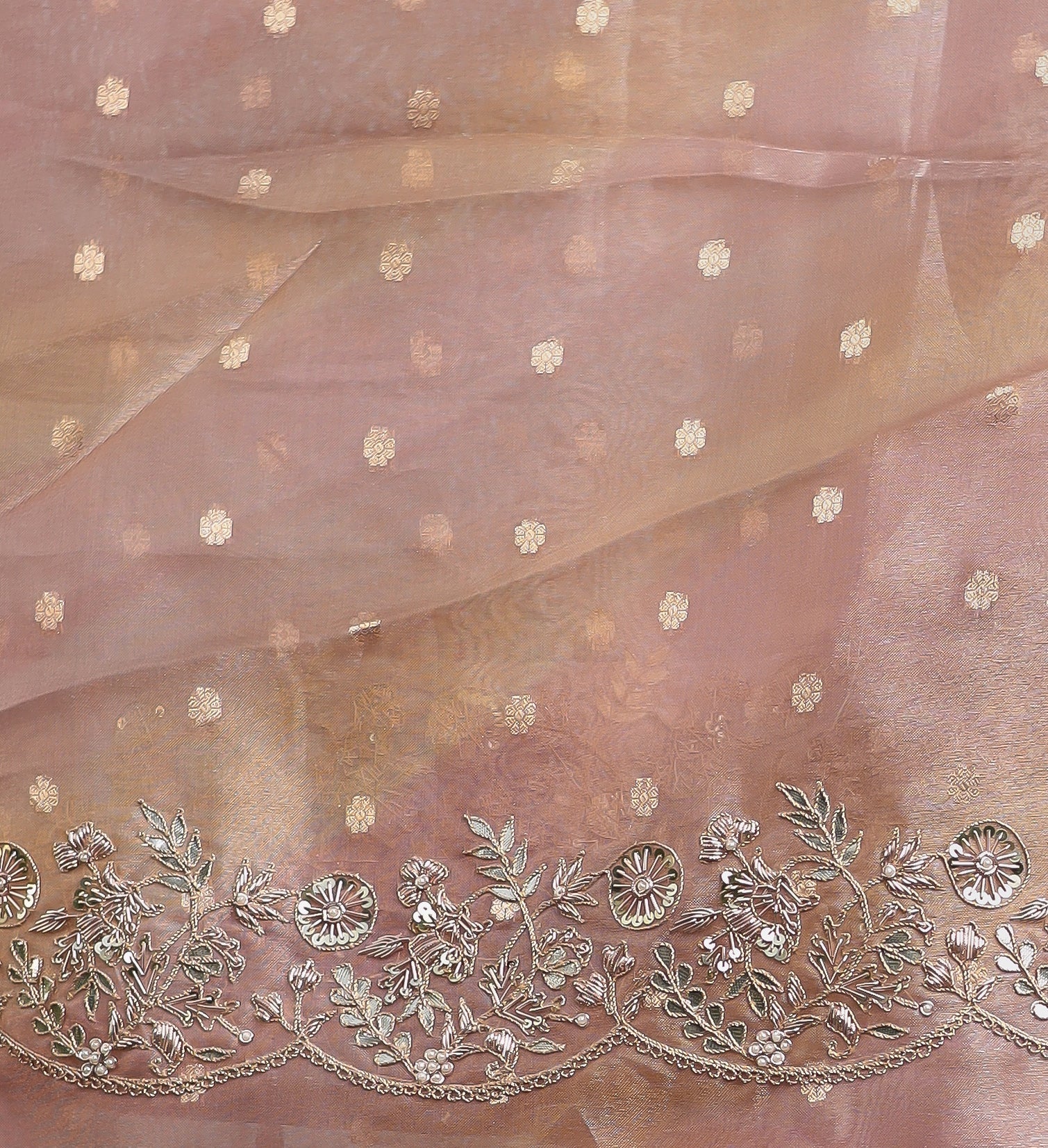 Fancy Tissue Saree with Dori, Gota, Pearl & Zardozi Embellishments