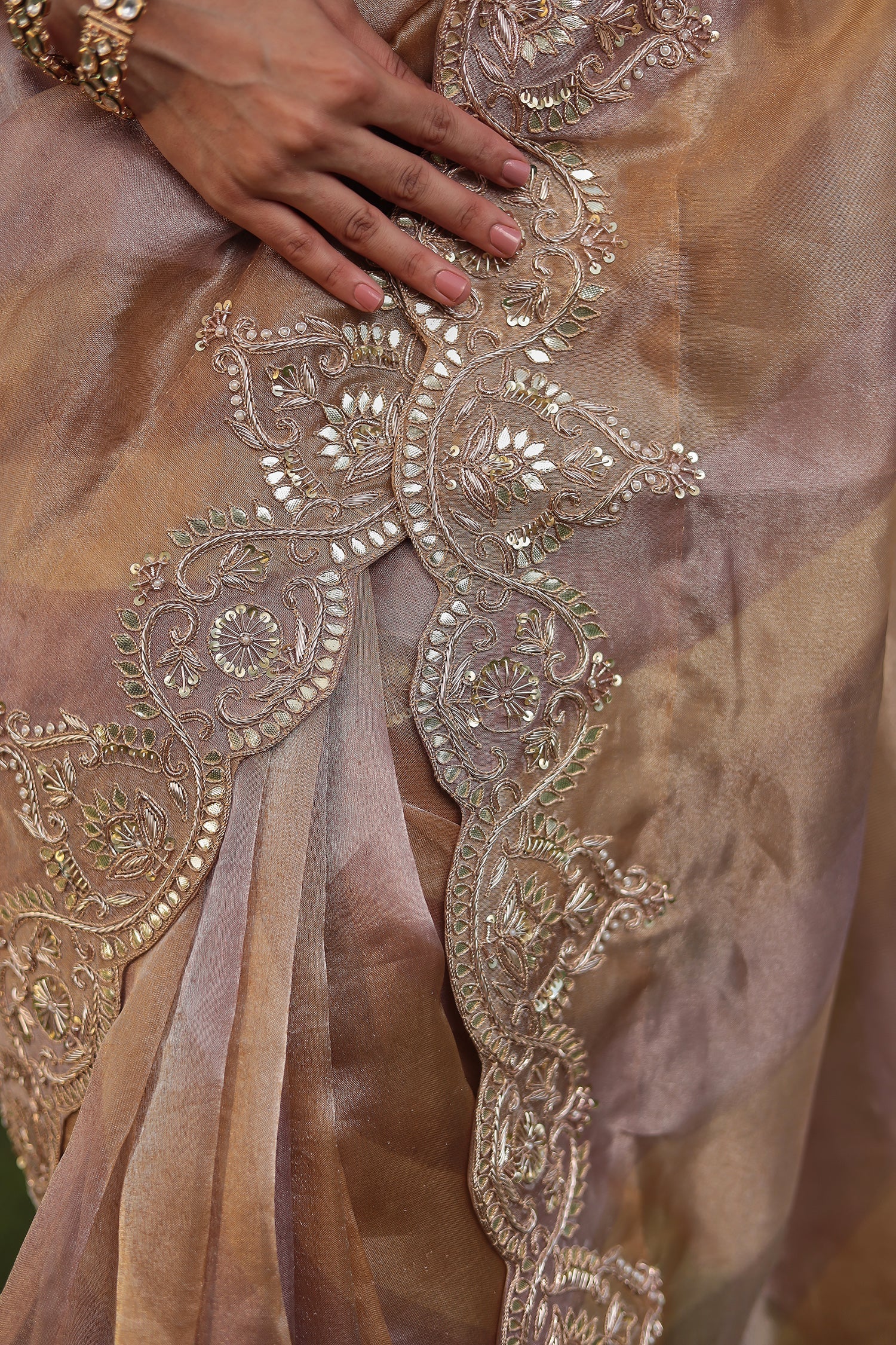 Fancy Tissue Saree with Dori, Gota Patti and Zardozi work