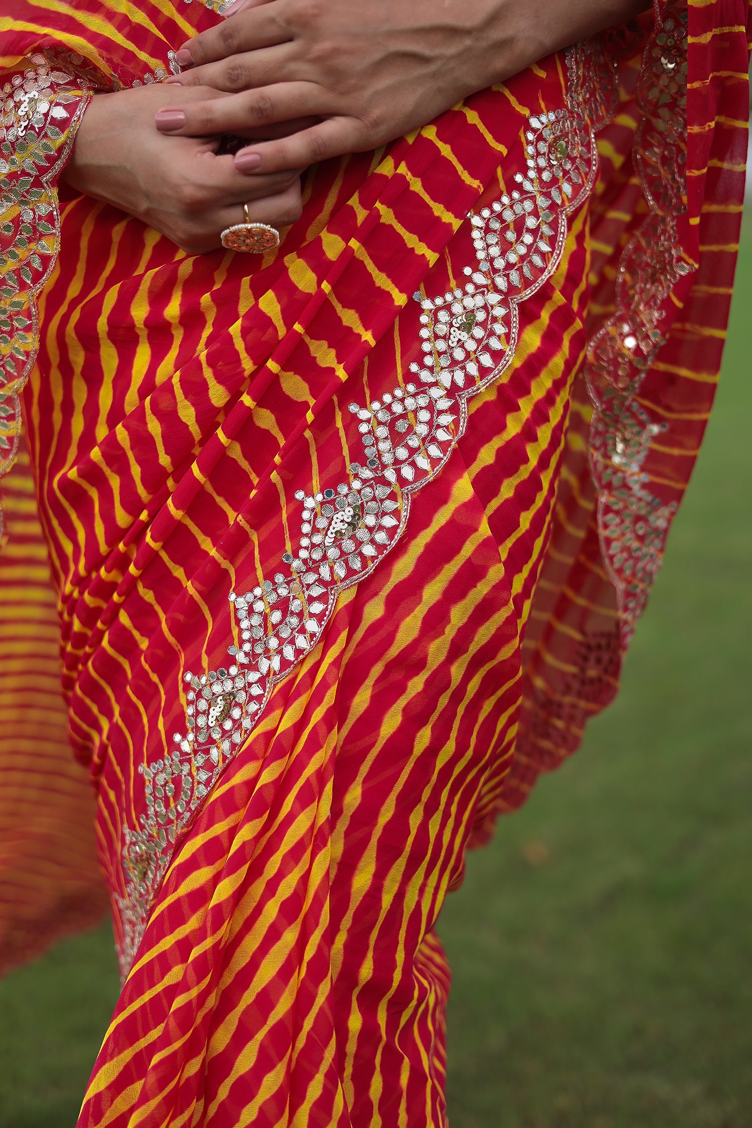 Leheriya Georgette Saree with Aari and Gota Patti work
