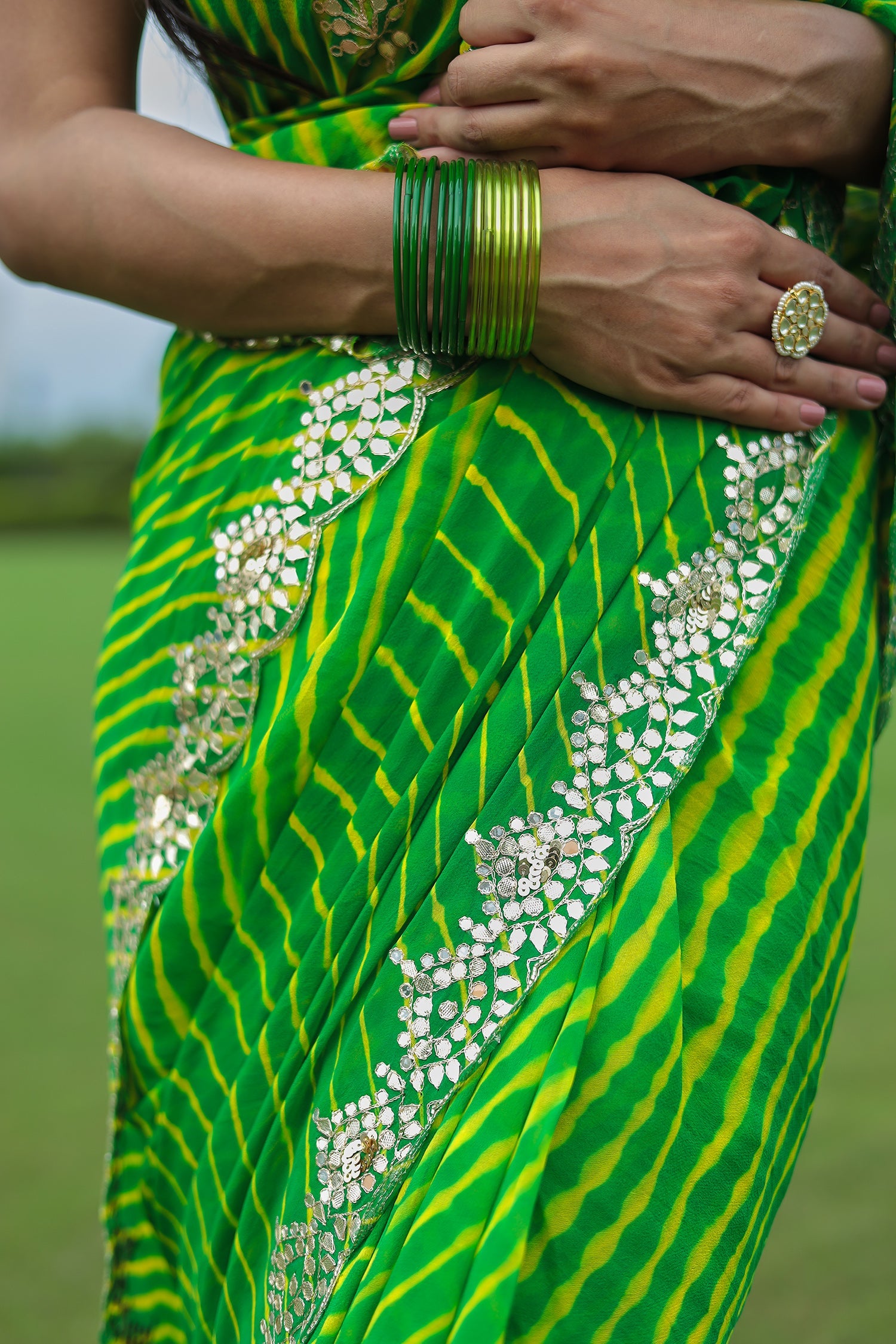 Leheriya Georgette Saree with Aari and Gota Patti work