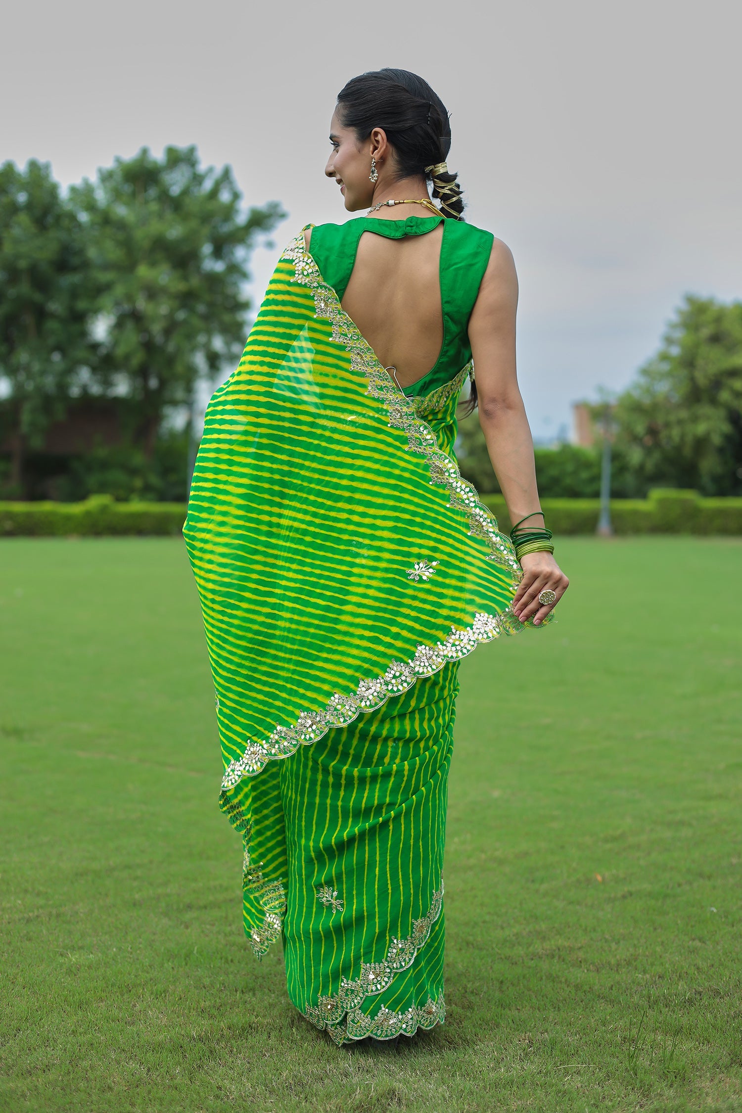 Leheriya Georgette Saree with Aari and Gota Patti work