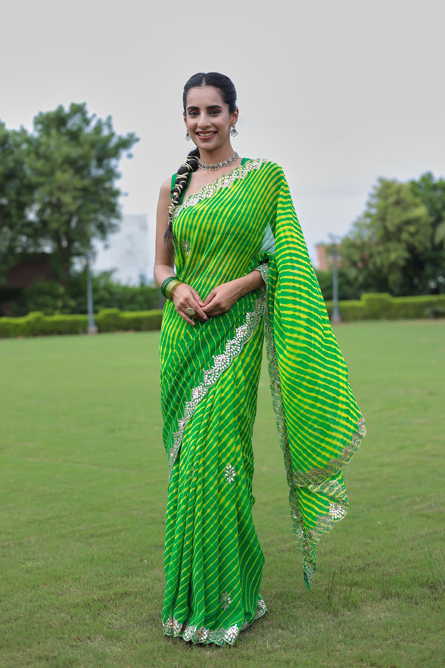 Leheriya Georgette Saree with Aari and Gota Patti work