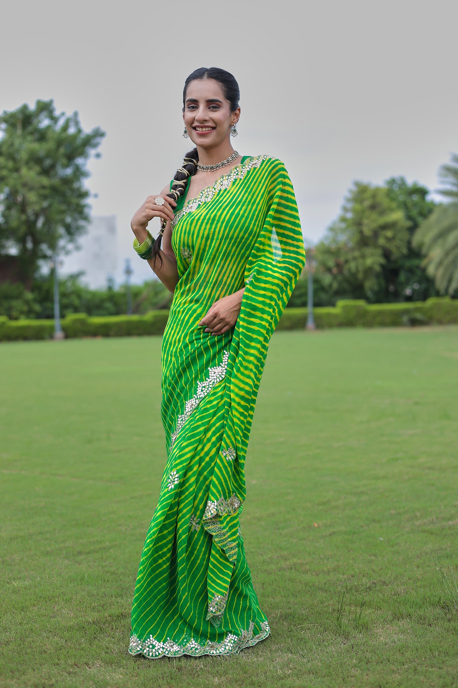 Leheriya Georgette Saree with Aari and Gota Patti work