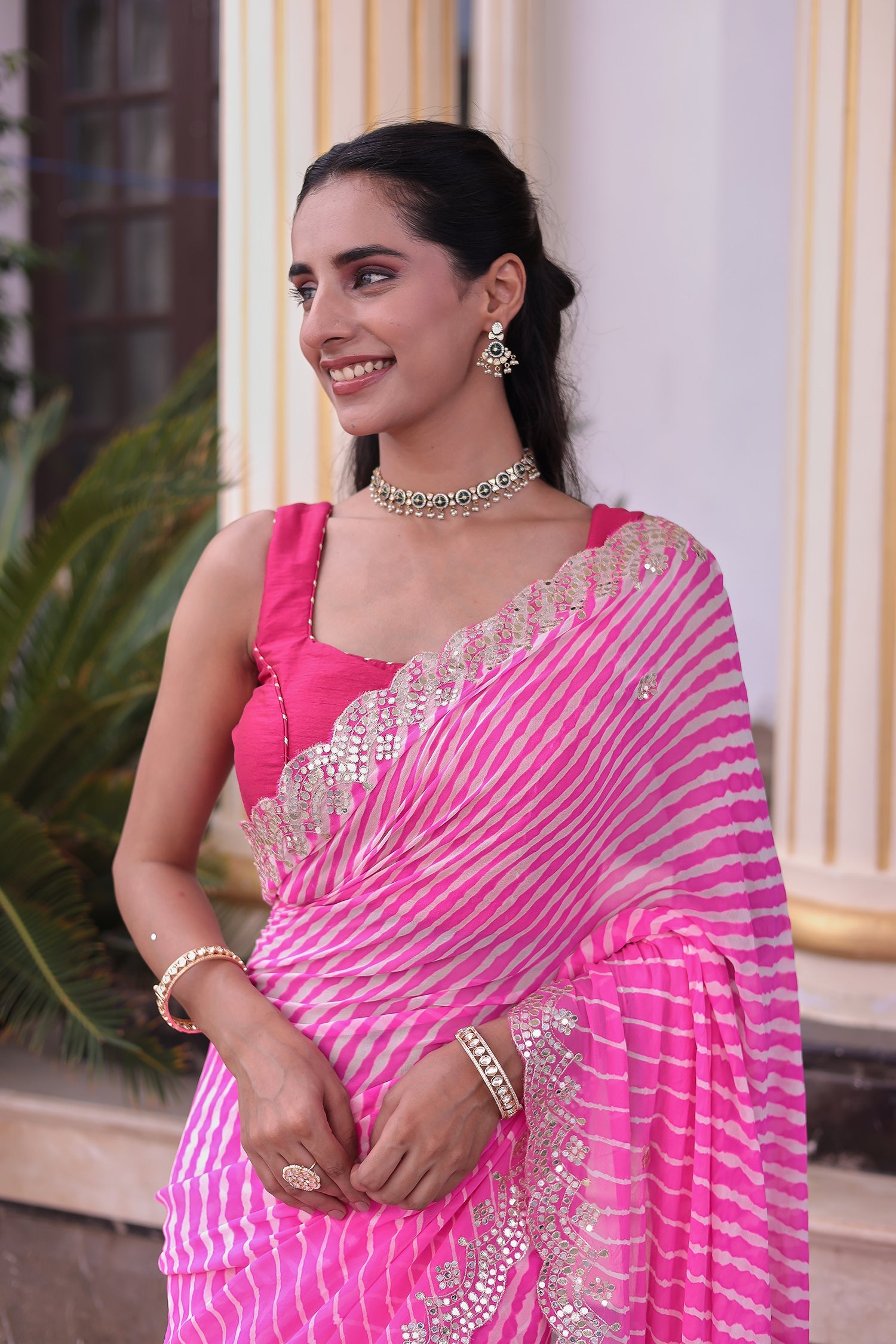 Leheriya Georgette Saree with Aari and Gota Patti work