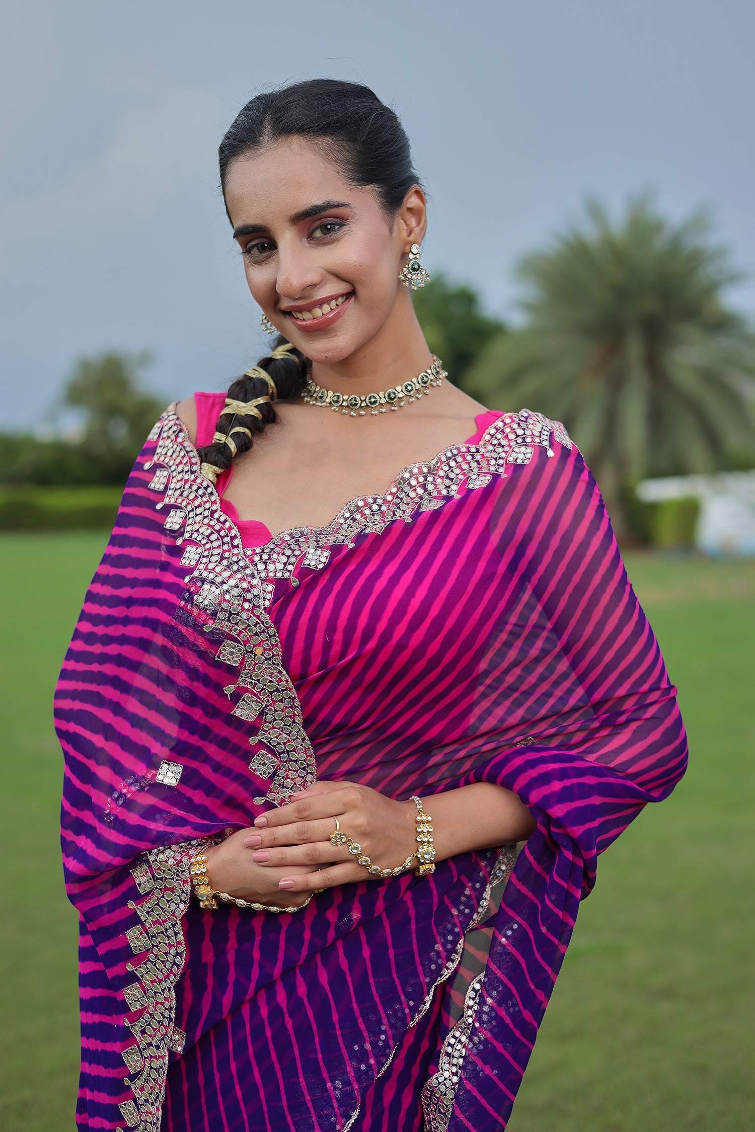 Leheriya Georgette Saree with Aari and Gota Patti work