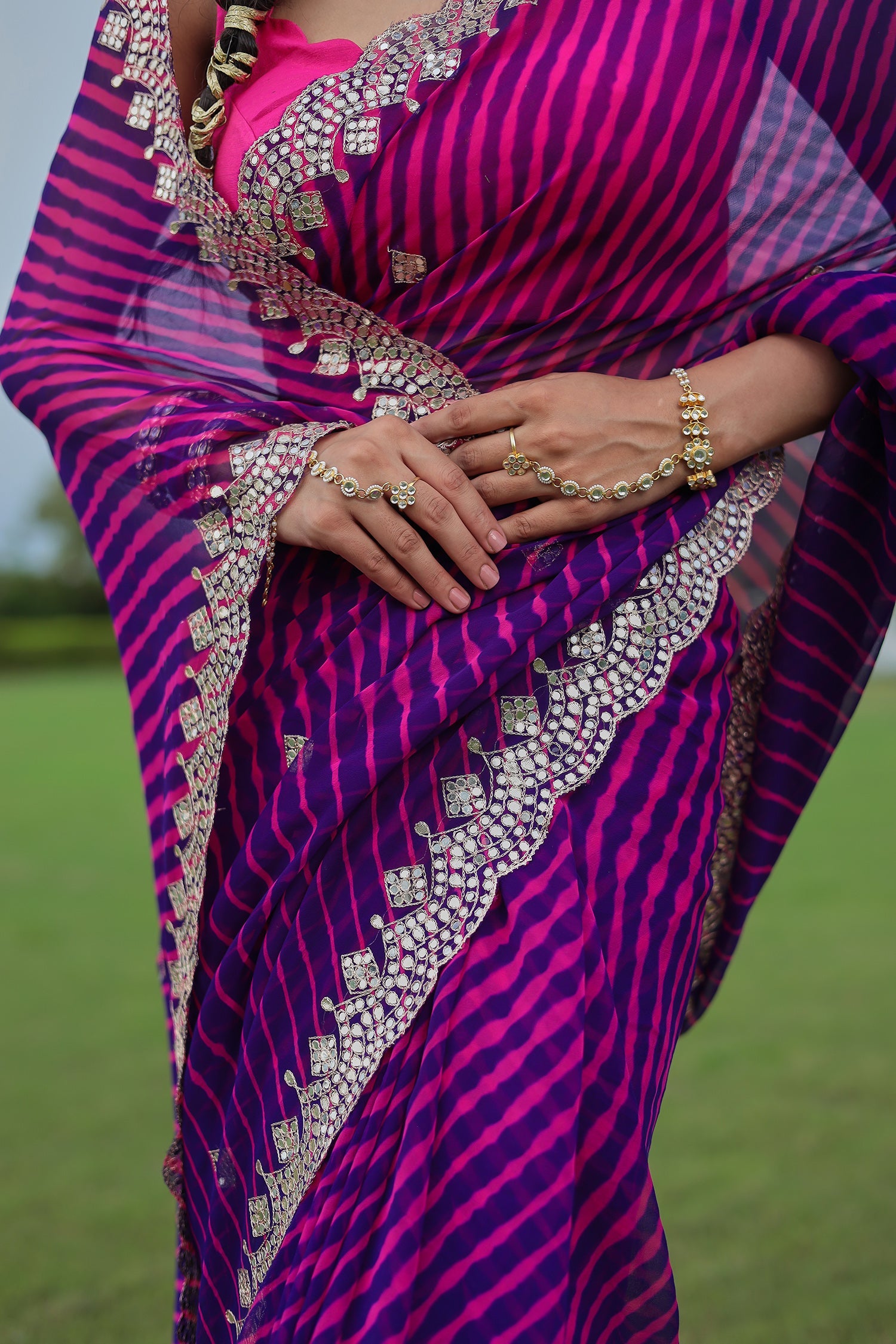 Leheriya Georgette Saree with Aari and Gota Patti work