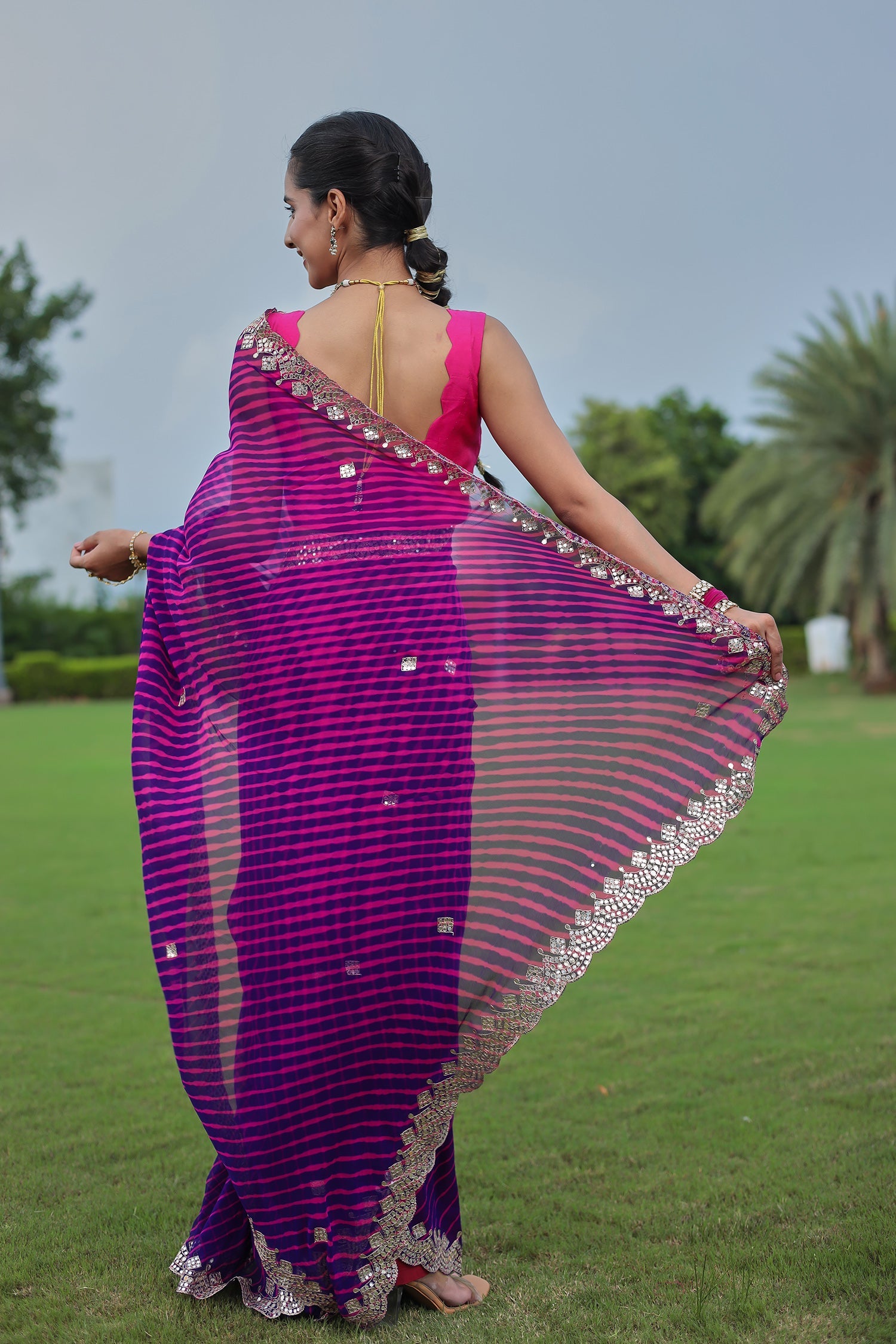 Leheriya Georgette Saree with Aari and Gota Patti work