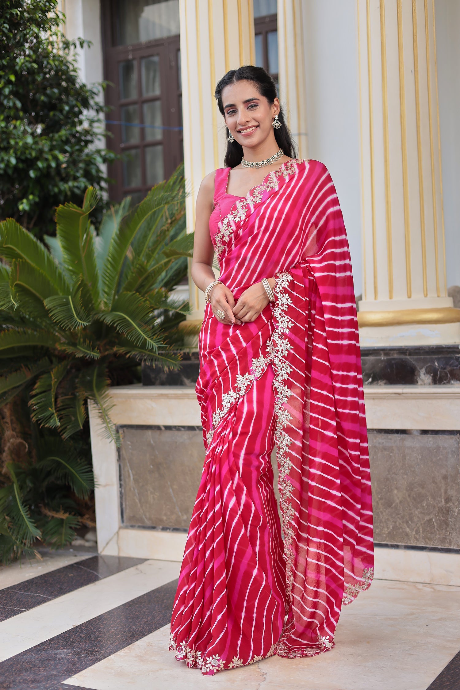 Leheriya Silk Saree with Aari and Gota Patti work
