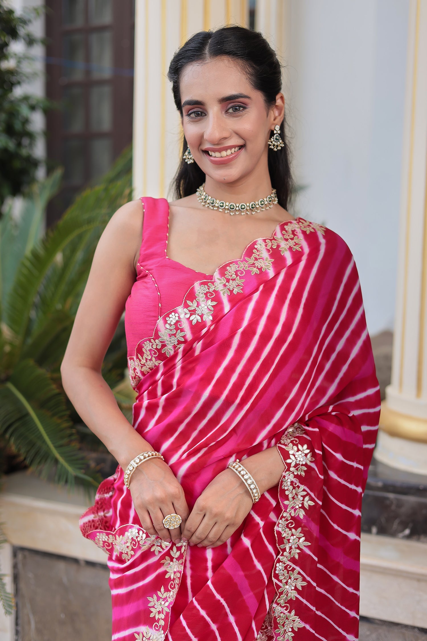 Leheriya Silk Saree with Aari and Gota Patti work