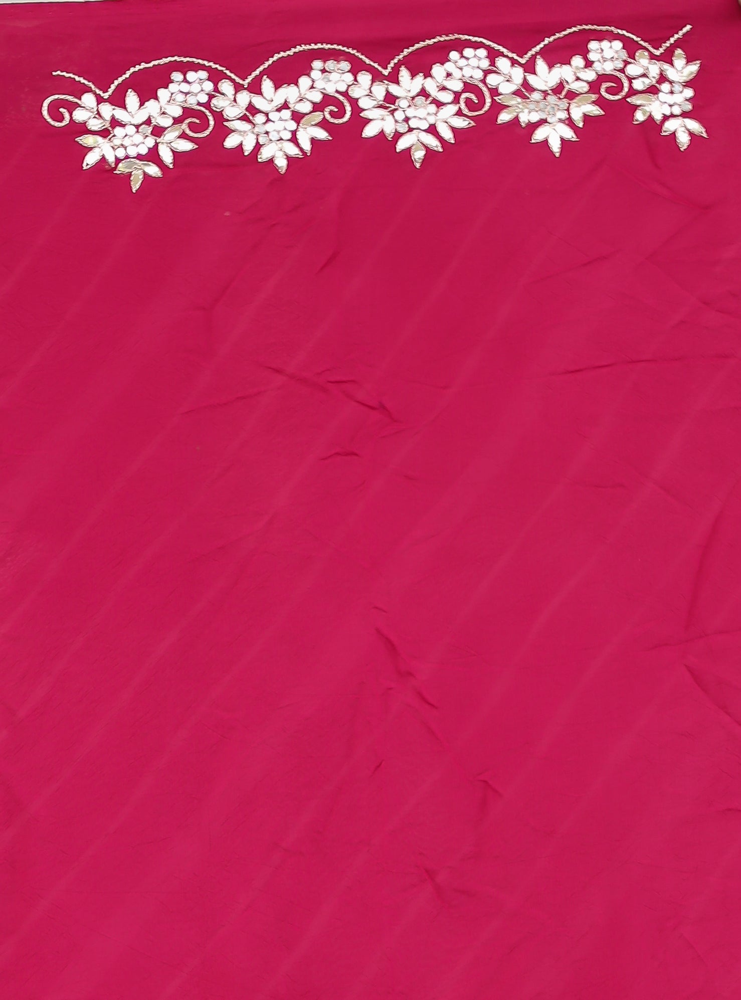 Leheriya Silk Saree with Timeless Aari and Gota Patti Embroidery