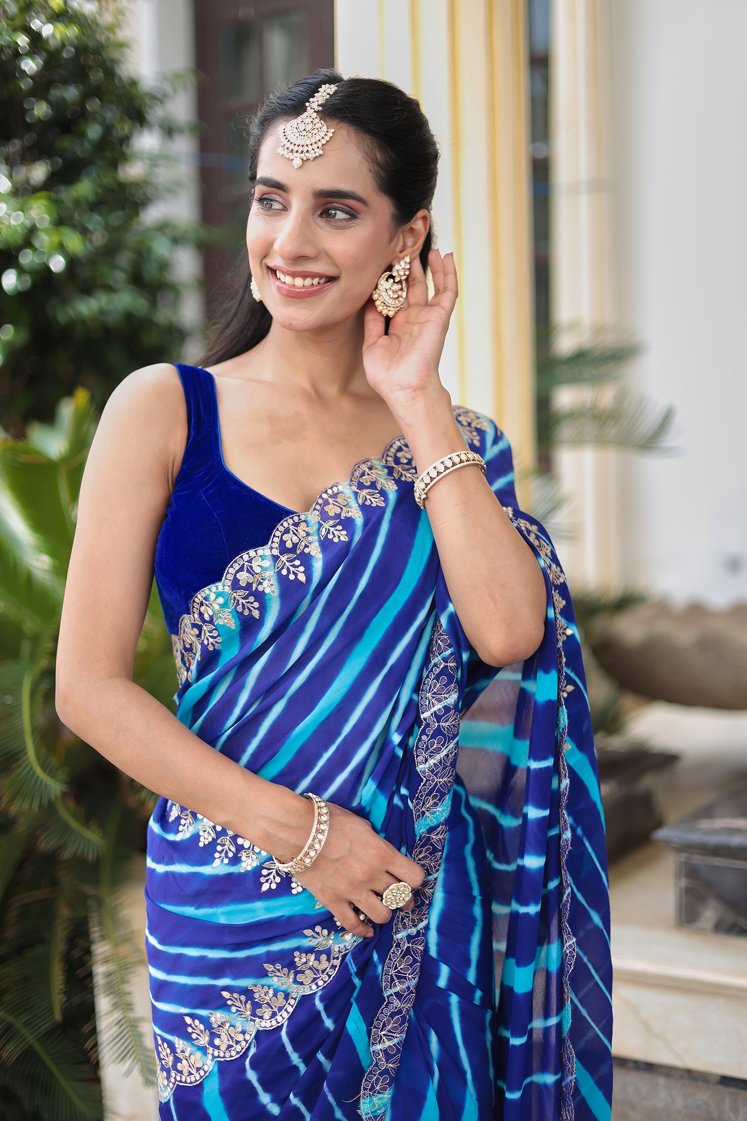 Leheriya Silk Saree with Timeless Aari and Gota Patti Embroidery