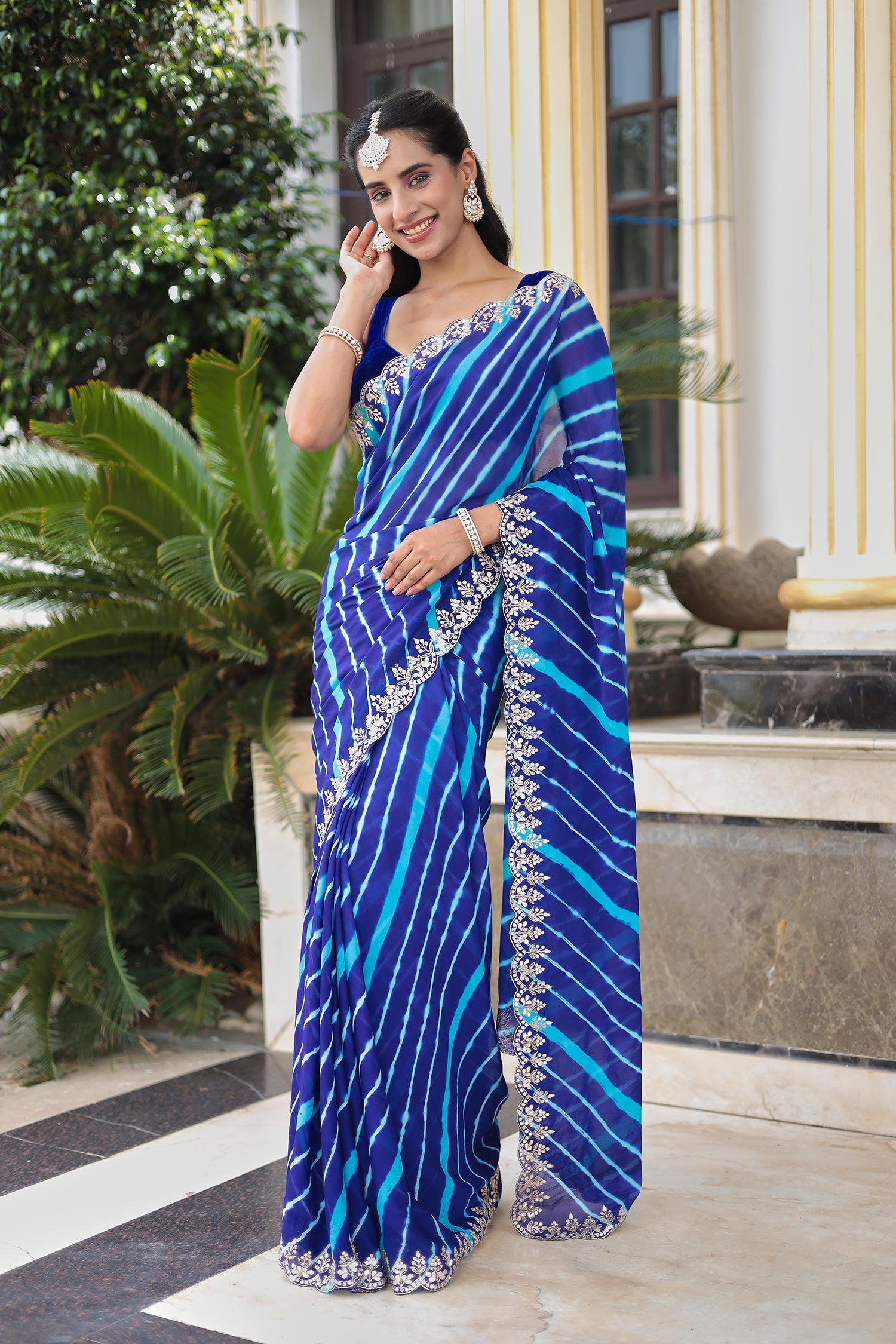 Leheriya Silk Saree with Timeless Aari and Gota Patti Embroidery