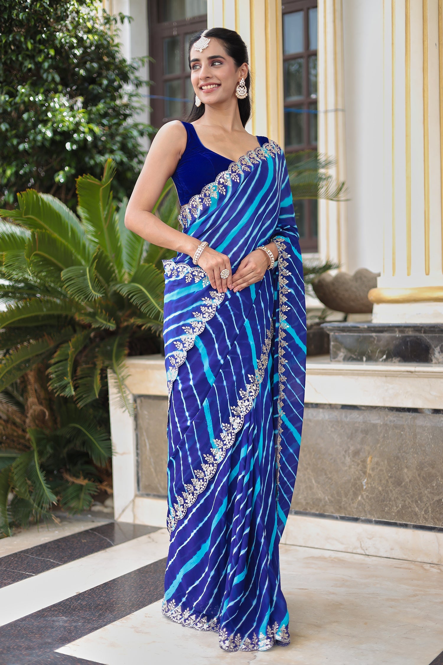 Leheriya Silk Saree with Timeless Aari and Gota Patti Embroidery