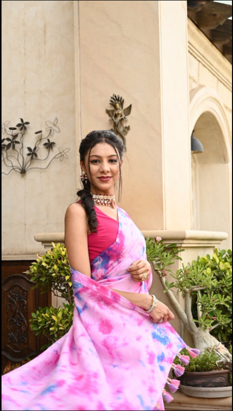 Exquisite Tie & Dye Silk Saree for Casual Wear
