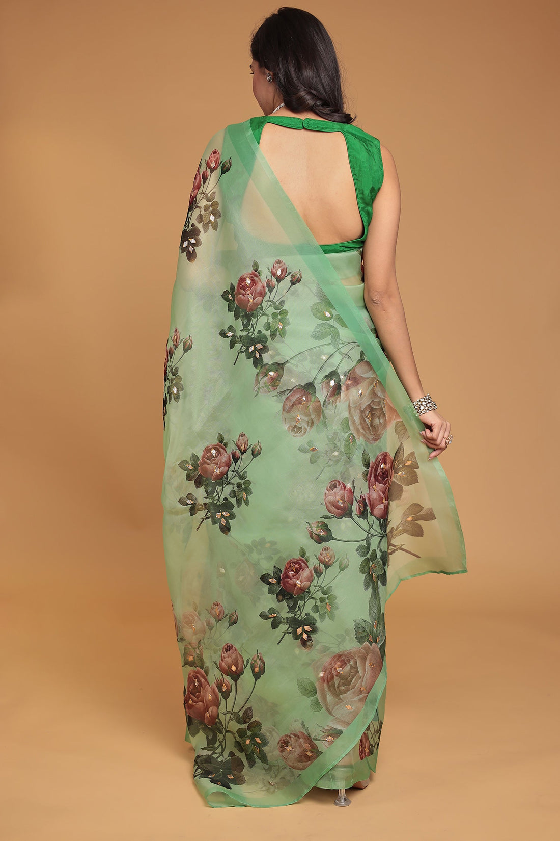 Floral Print Silk Saree with Gota Patti work