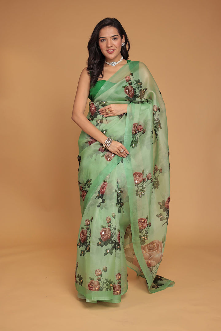 Floral Print Silk Saree with Gota Patti work