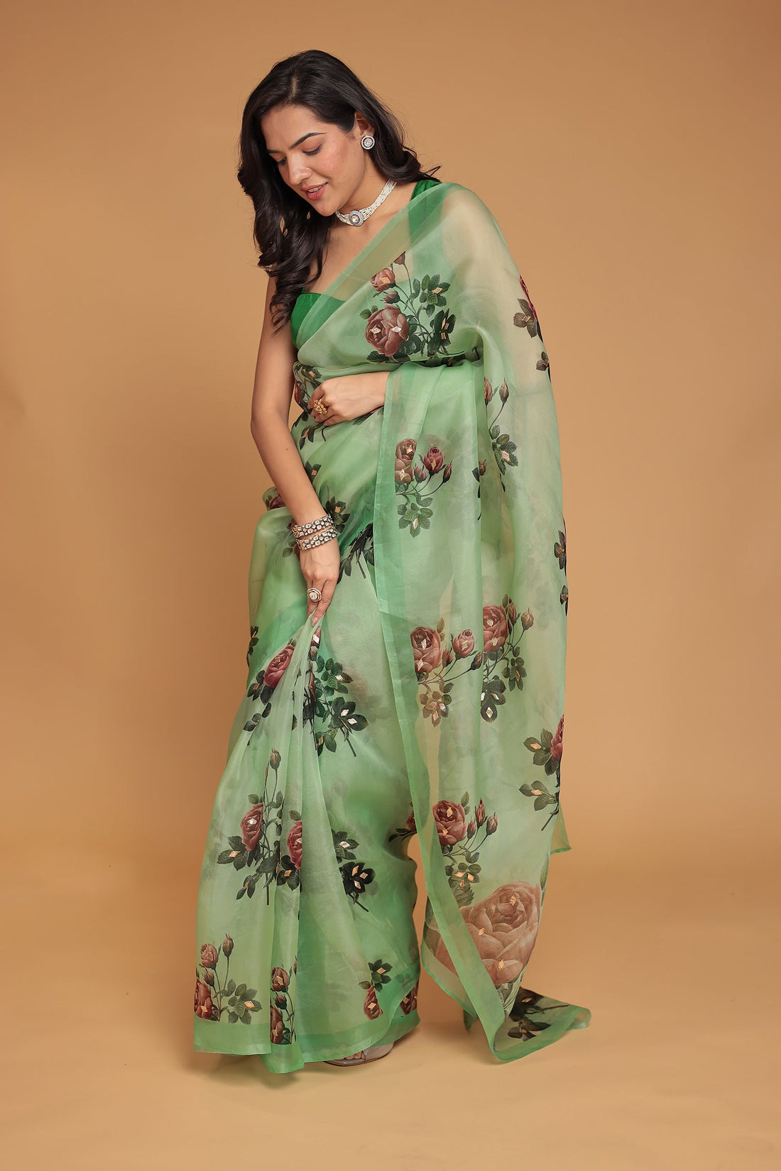 Floral Print Silk Saree with Gota Patti work