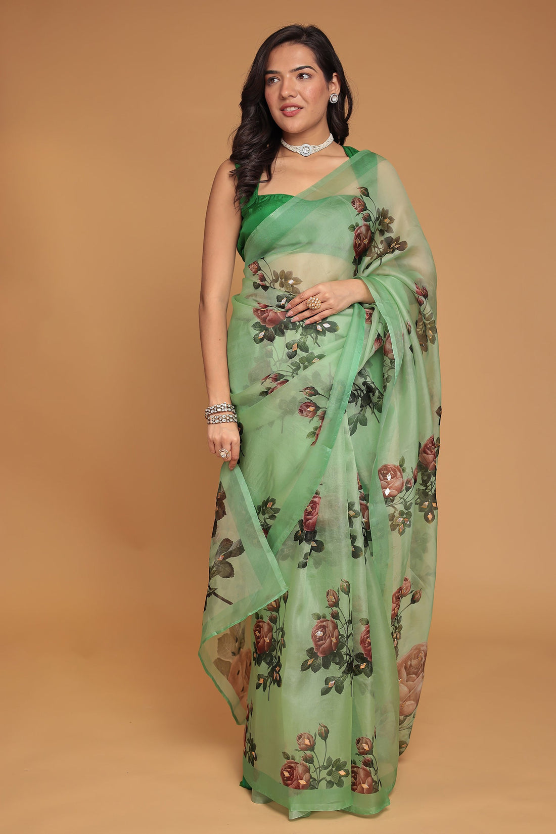 Floral Print Silk Saree with Gota Patti work