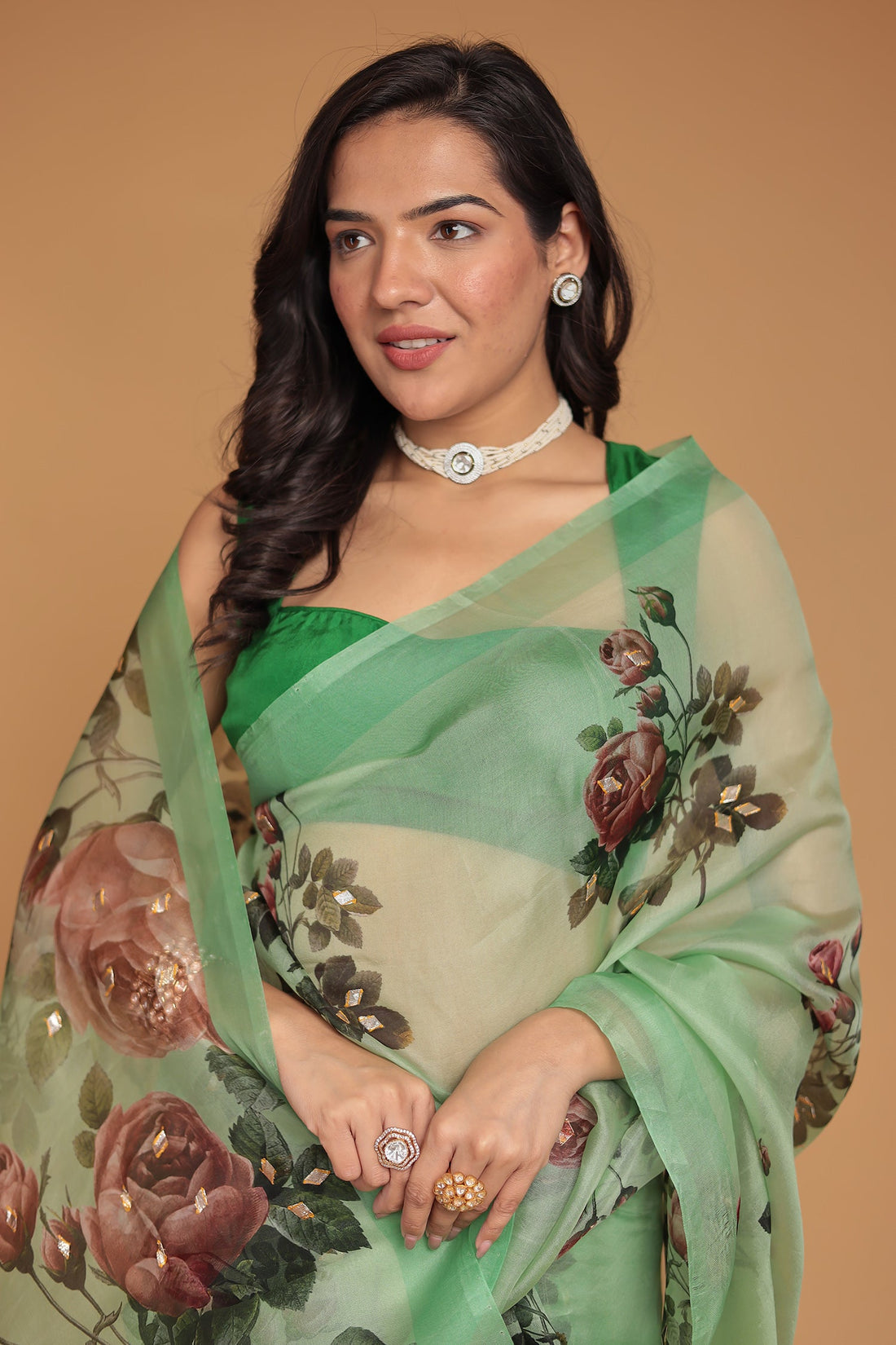Floral Print Silk Saree with Gota Patti work