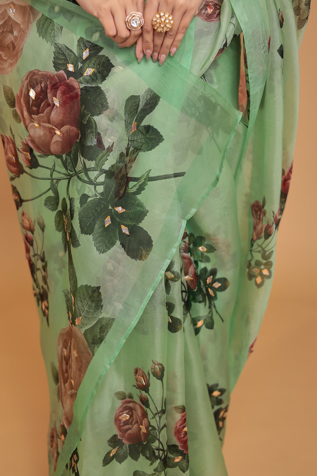 Floral Print Silk Saree with Gota Patti work