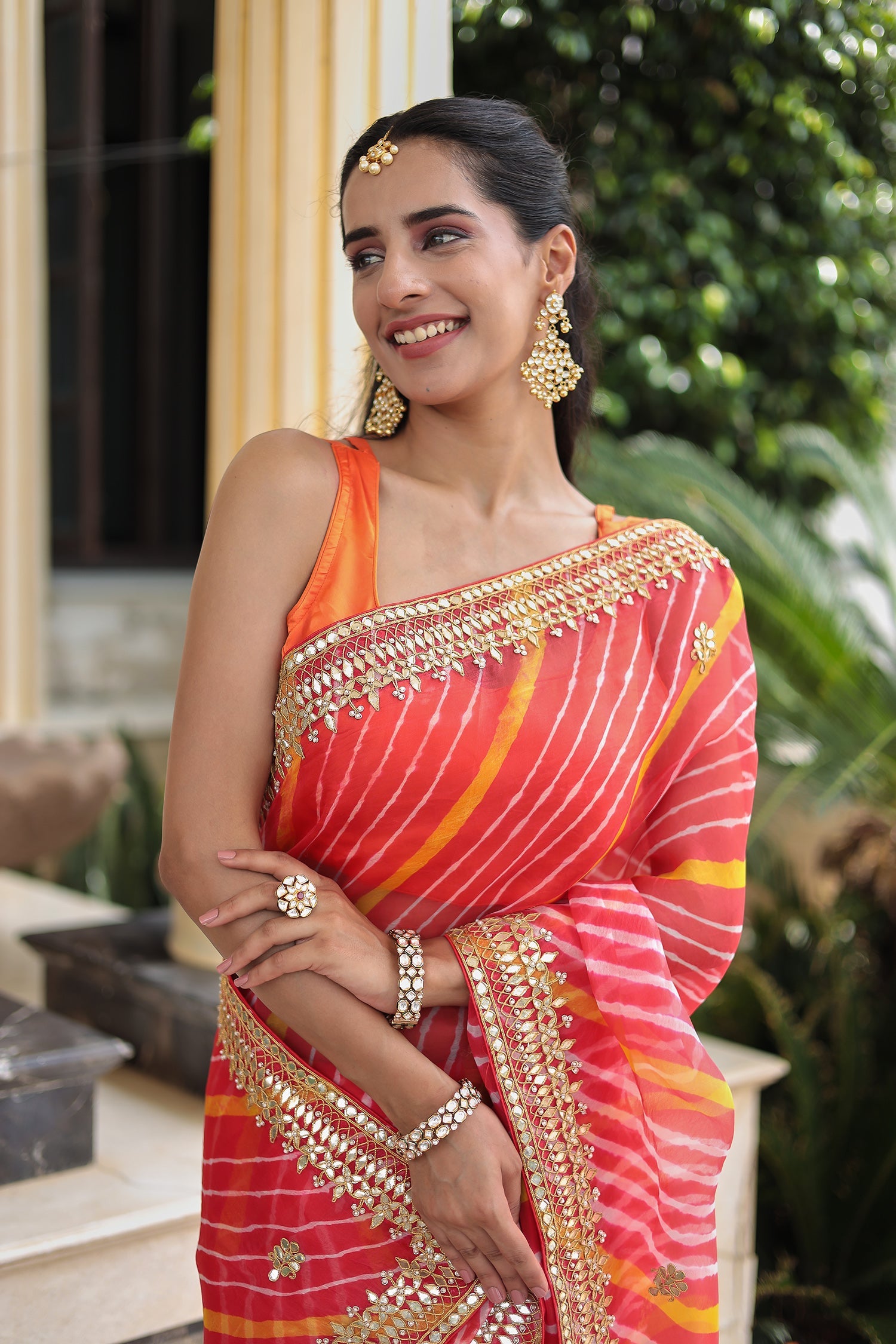 Leheriya Organza Saree with Gota Patti and Dori Embroidery