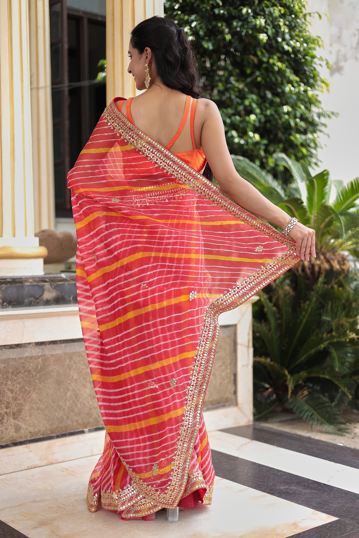 Leheriya Organza Saree with Gota Patti and Dori Embroidery