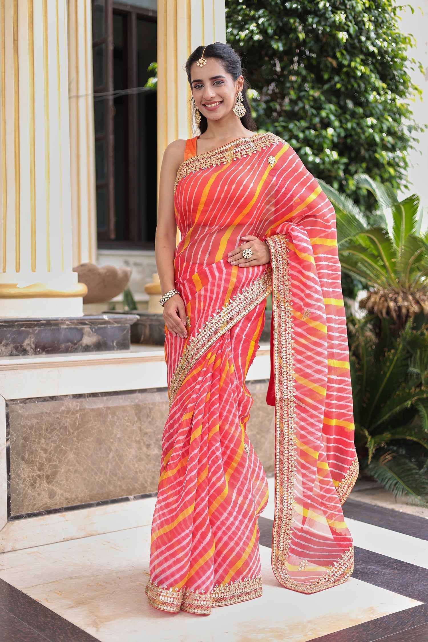 Leheriya Organza Saree with Gota Patti and Dori Embroidery