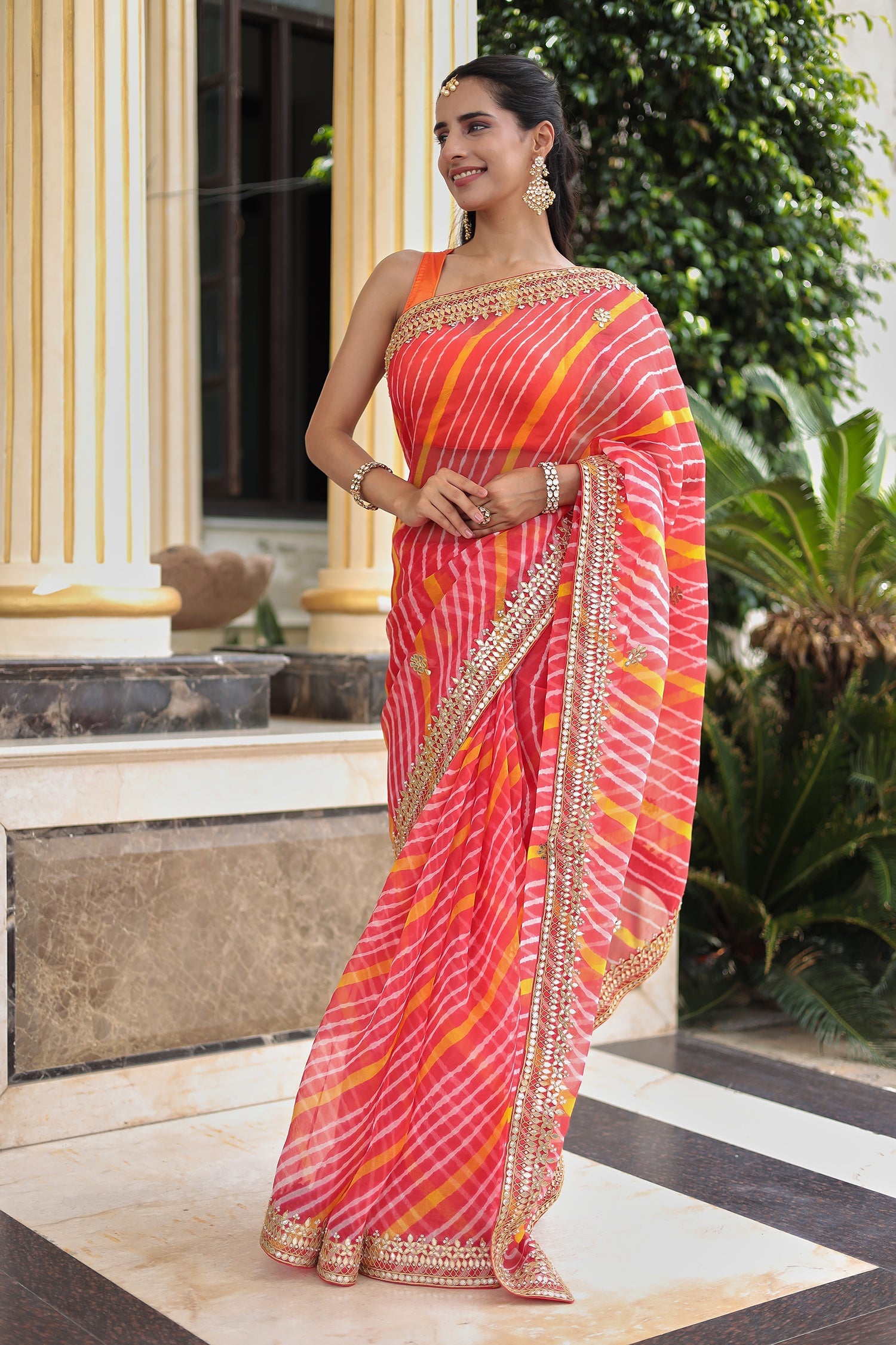 Leheriya Organza Saree with Gota Patti and Dori Embroidery