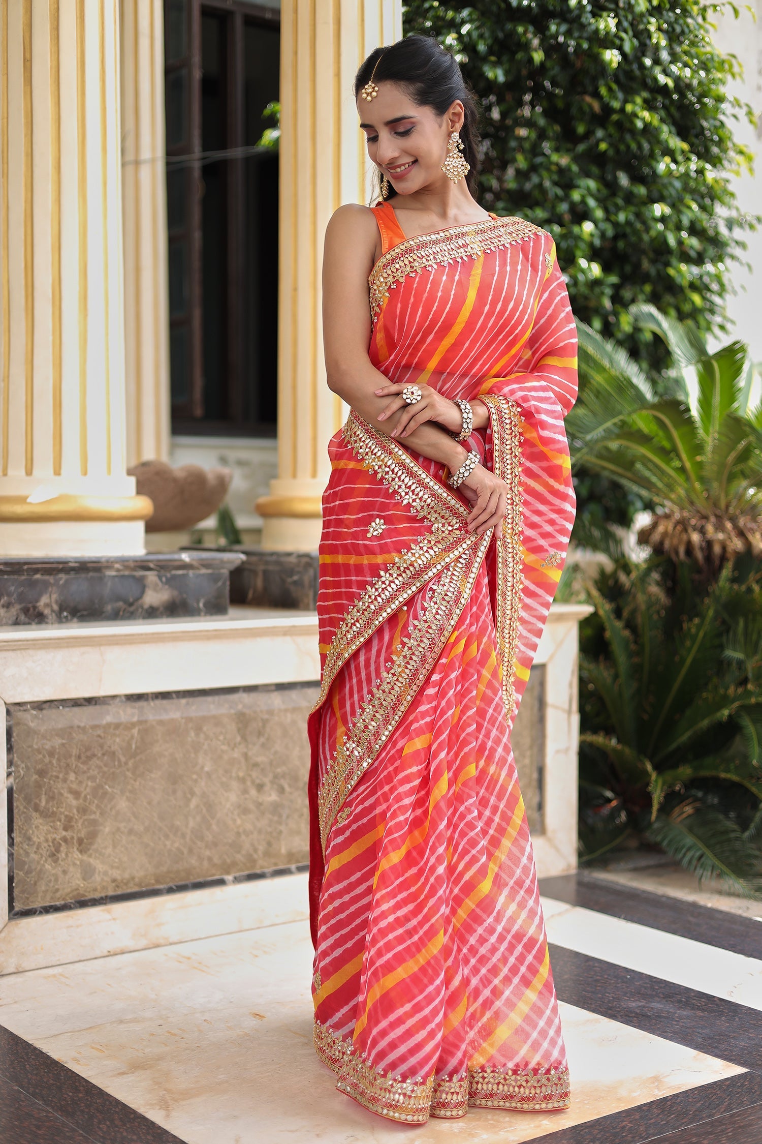 Leheriya Organza Saree with Gota Patti and Dori Embroidery