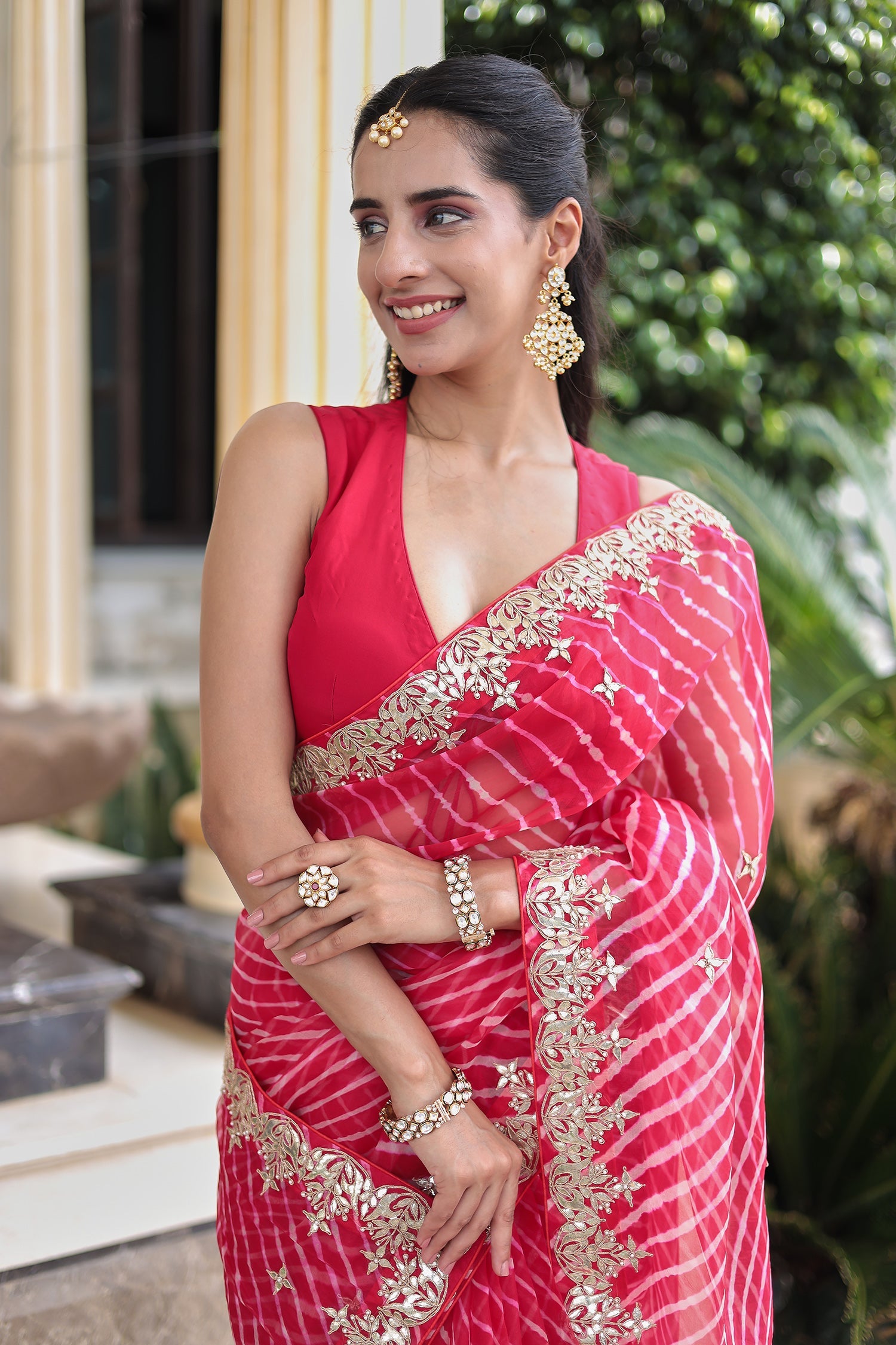 Elegant Leheriya Organza Saree in Gota Patti Detailing