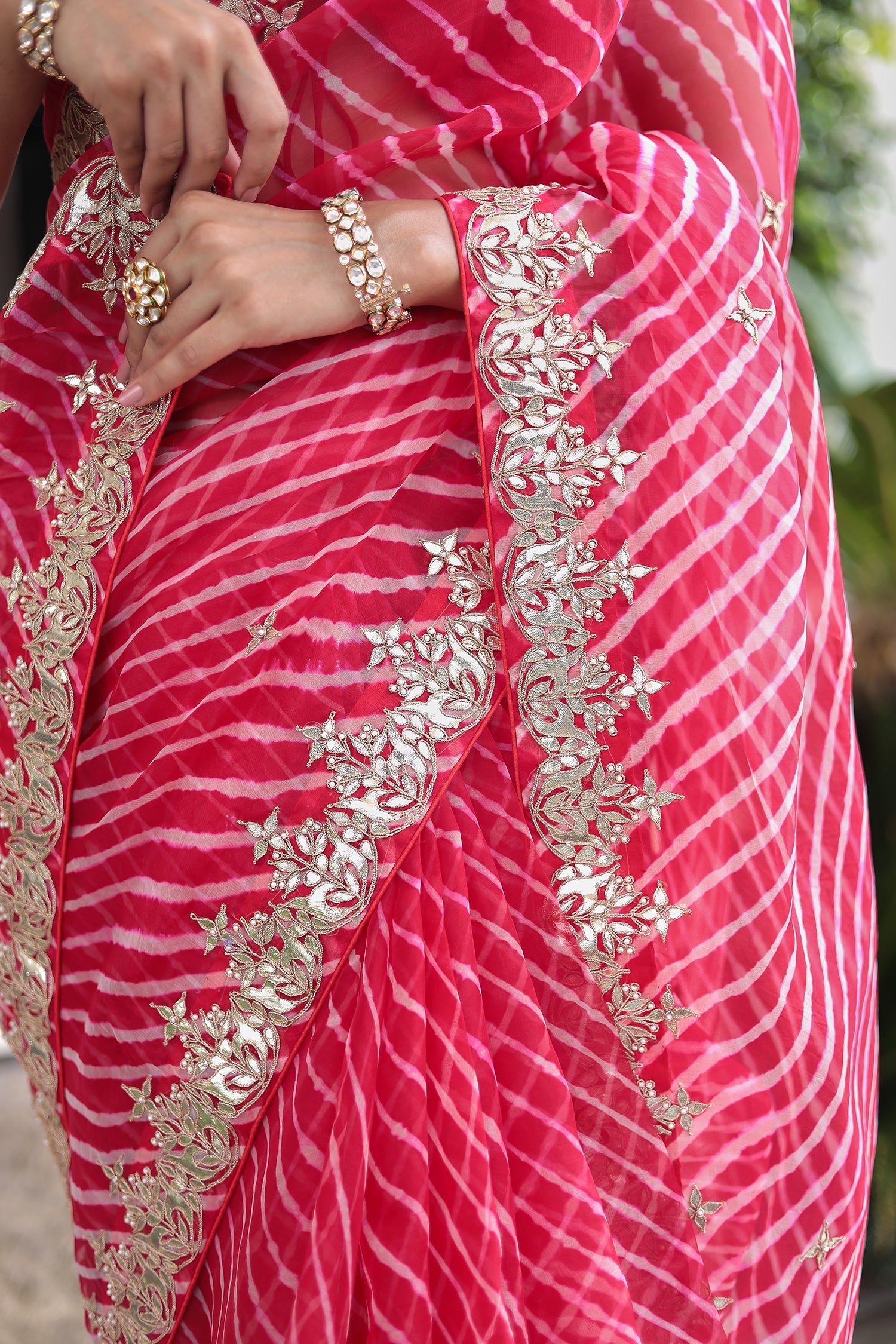 Elegant Leheriya Organza Saree in Gota Patti Detailing