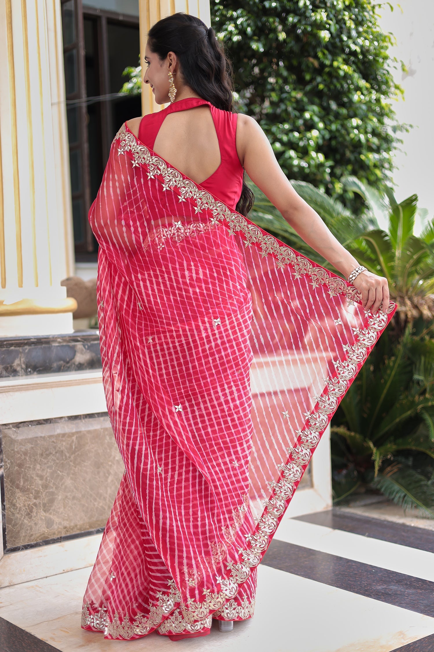 Elegant Leheriya Organza Saree in Gota Patti Detailing