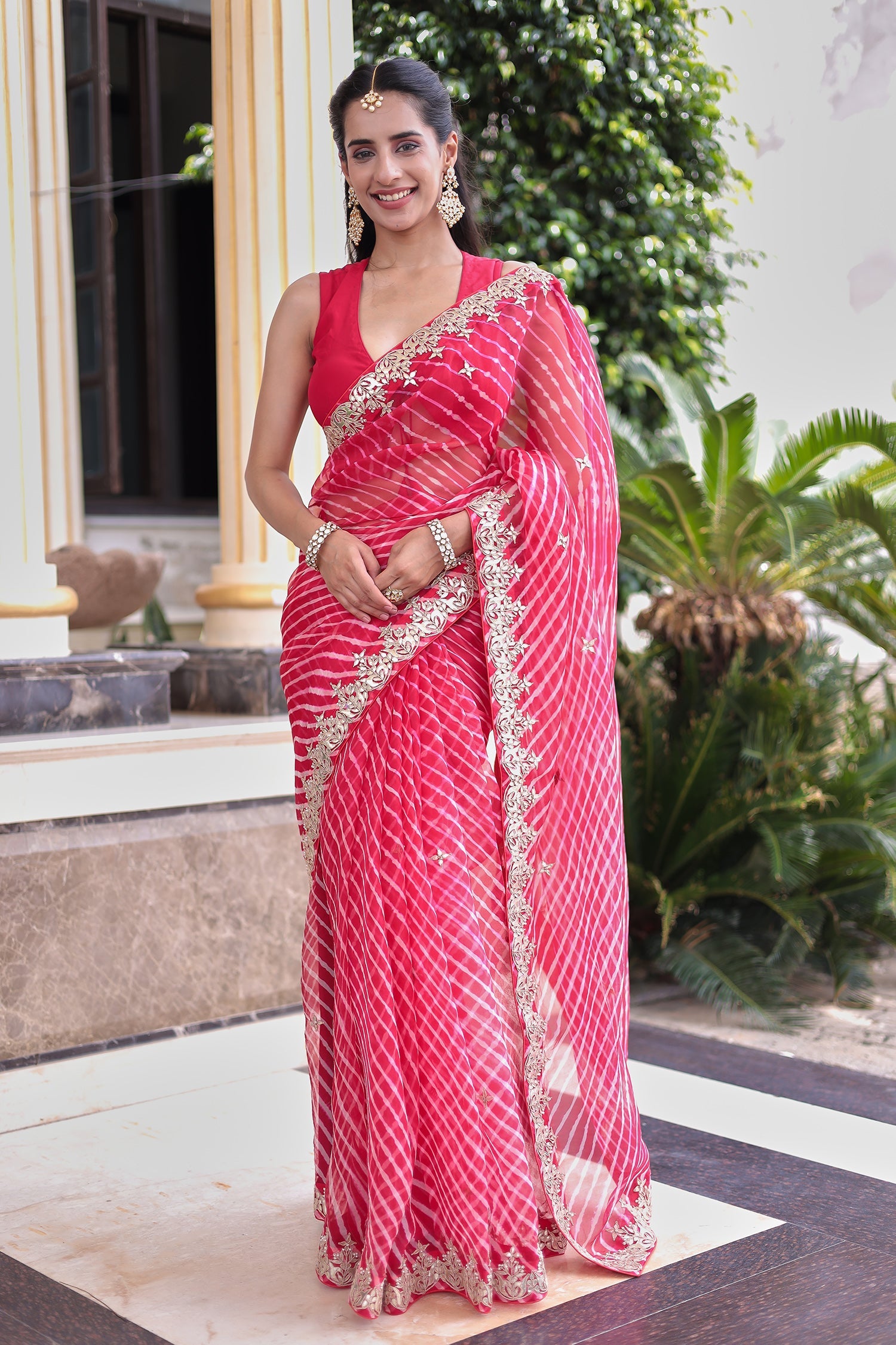 Elegant Leheriya Organza Saree in Gota Patti Detailing