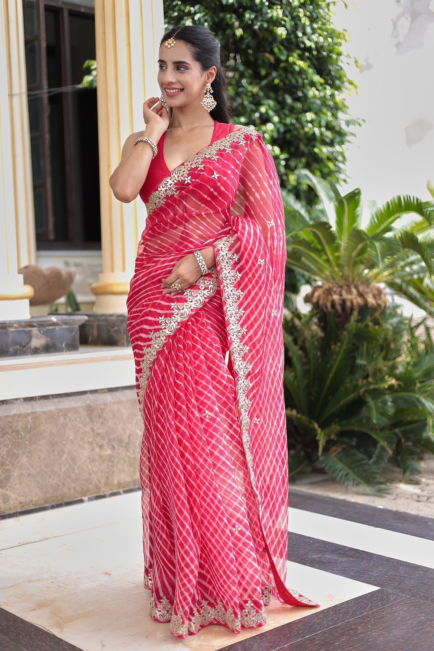 Elegant Leheriya Organza Saree in Gota Patti Detailing