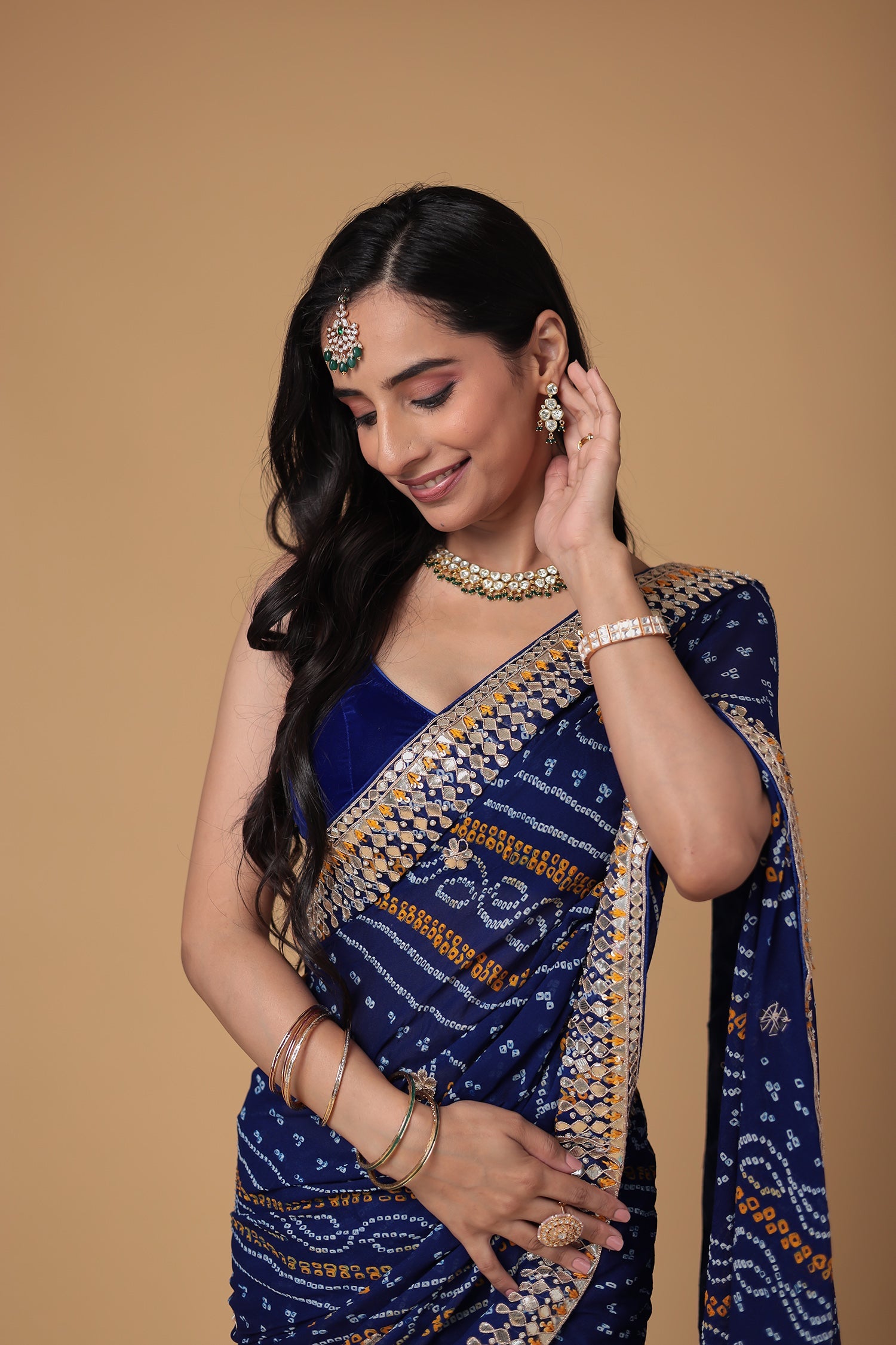 Bandhej Chiffon Saree with Dori, Gota Patti and Thread work