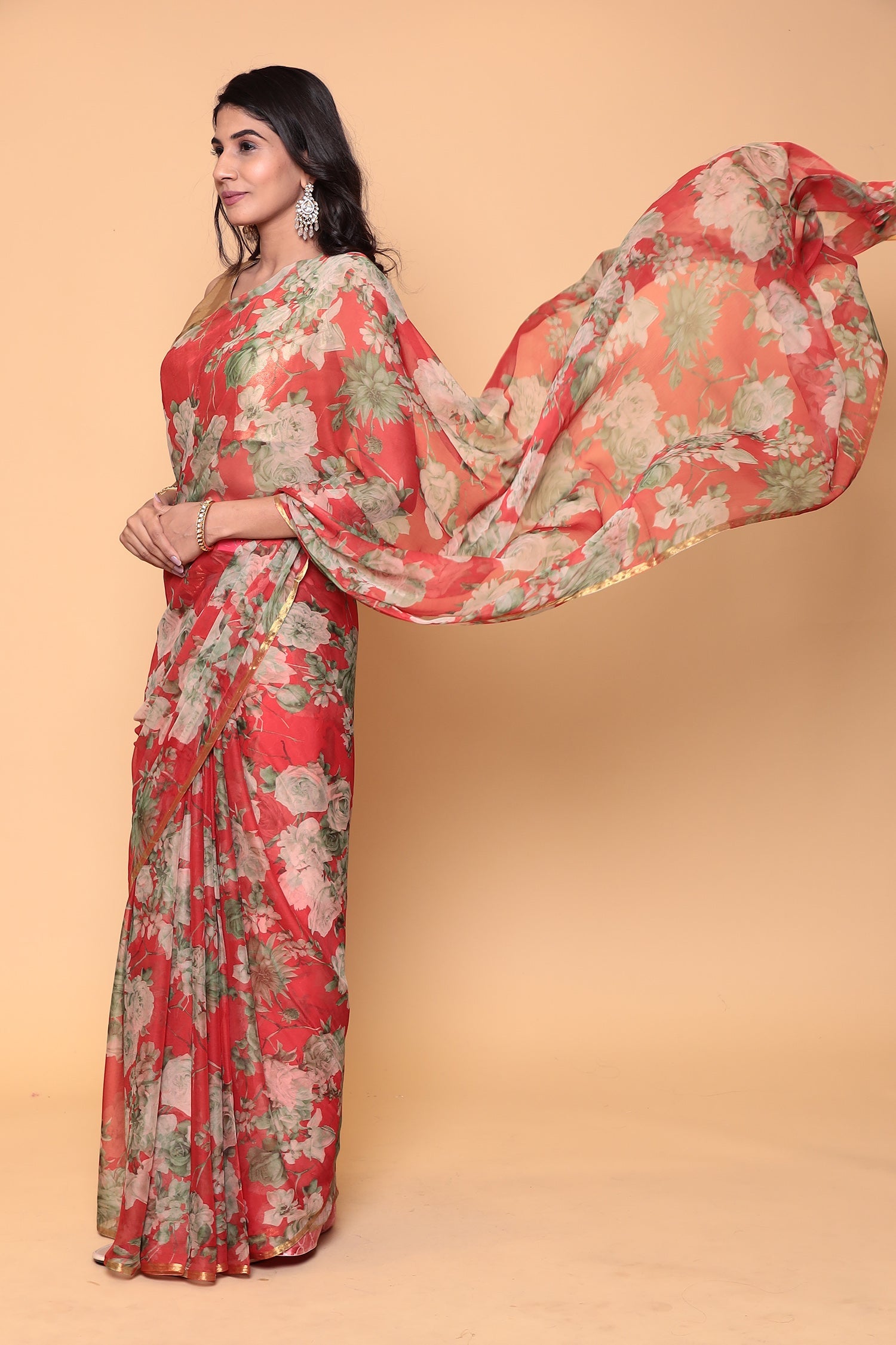 Printed Chiffon Saree with Zari Border