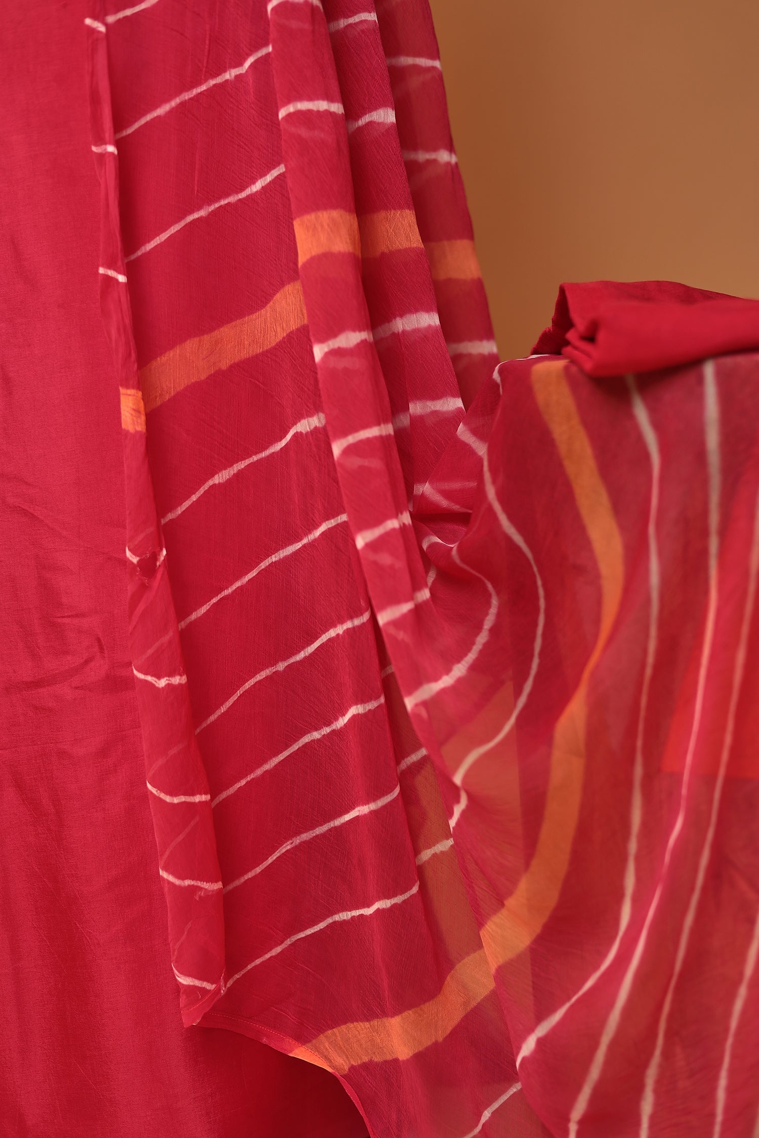 Leheriya Silk Unstitched Suit with Gota Patti, Thread and  Zardozi work