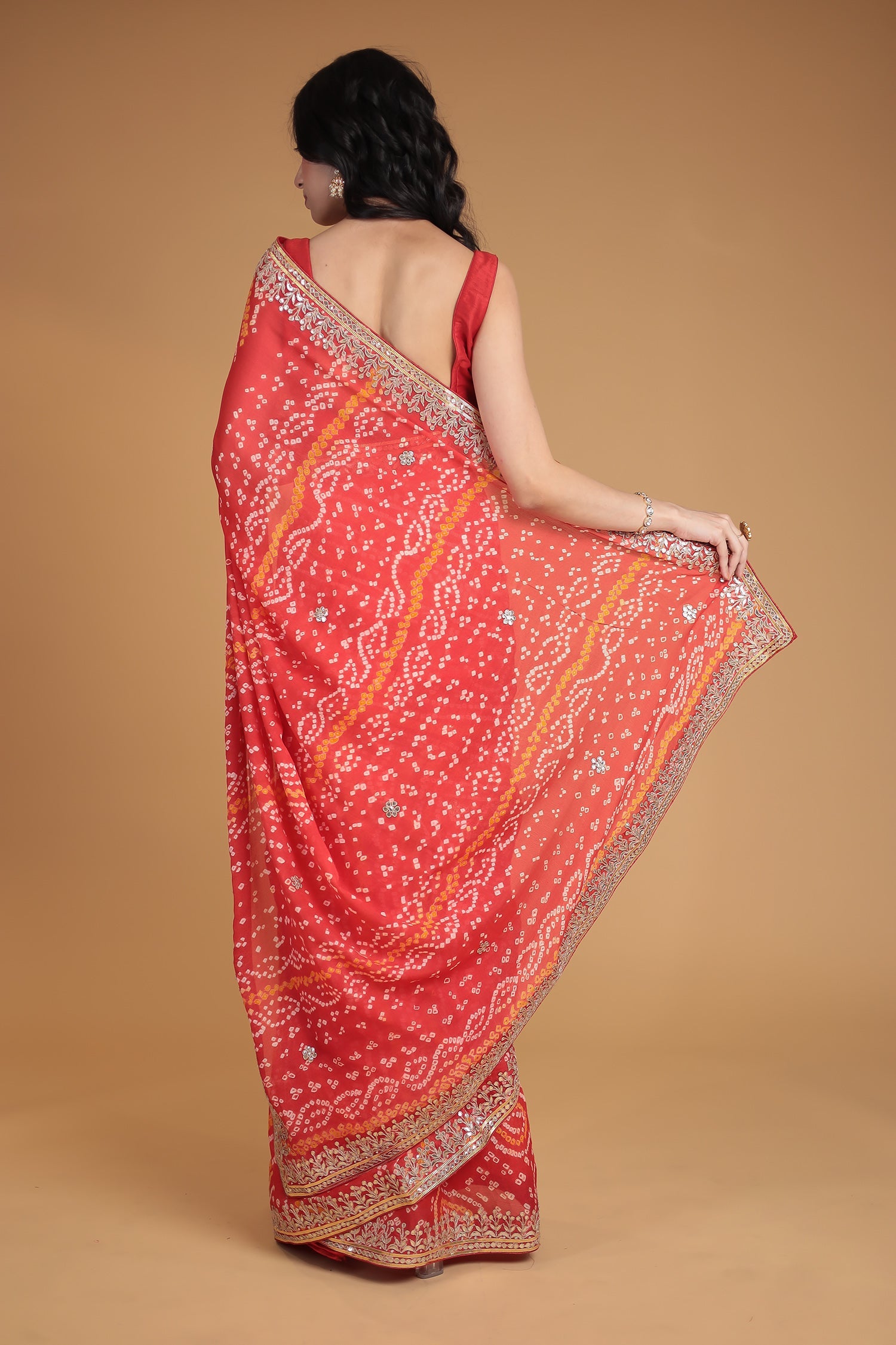 Bandhej Chiffon Saree with Gota Patti and Thread work