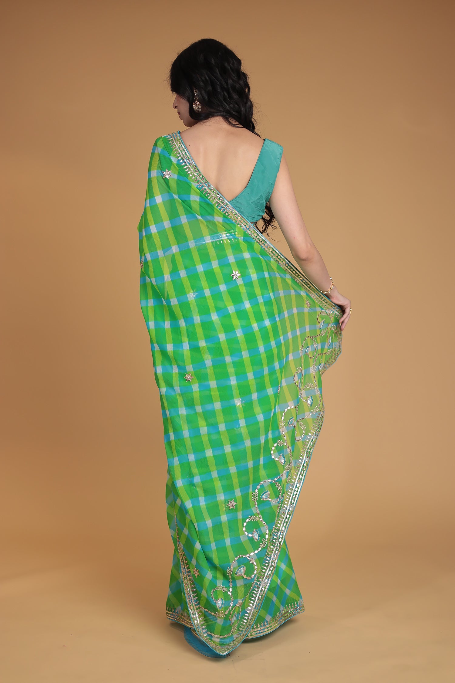 Leheriya Chiffon Saree with Gota Patti, Thread and Zardozi work
