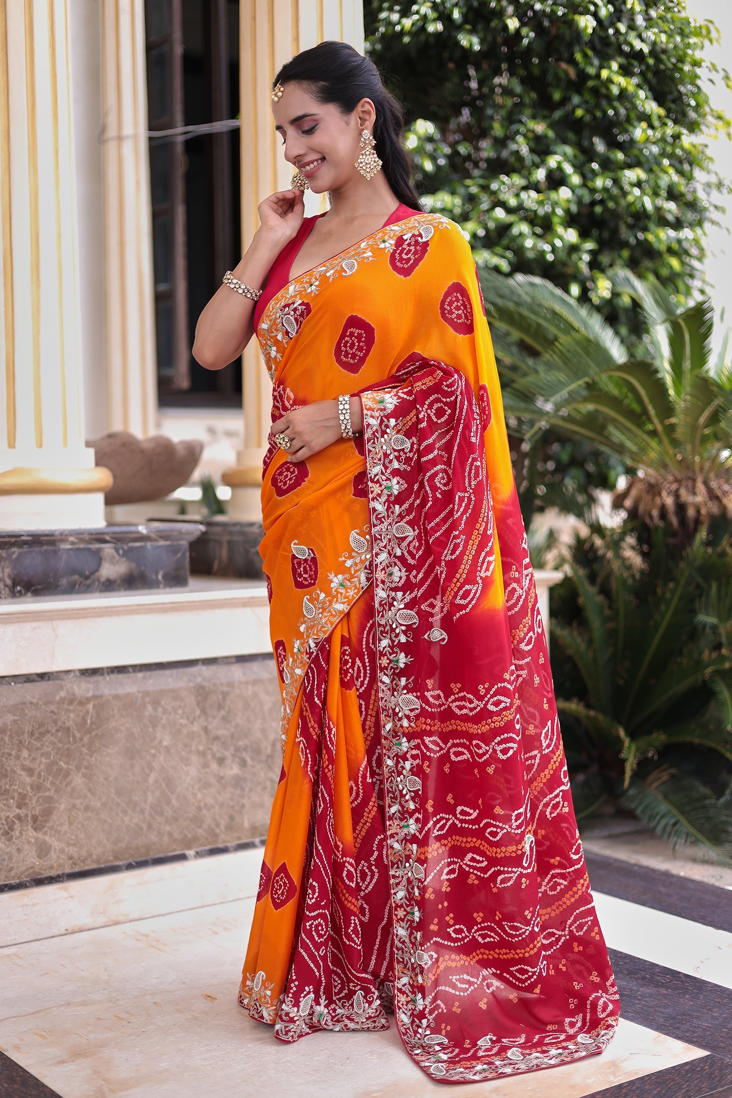 Bandhej Georgette Saree with Aari, Gota Patti and Thread work