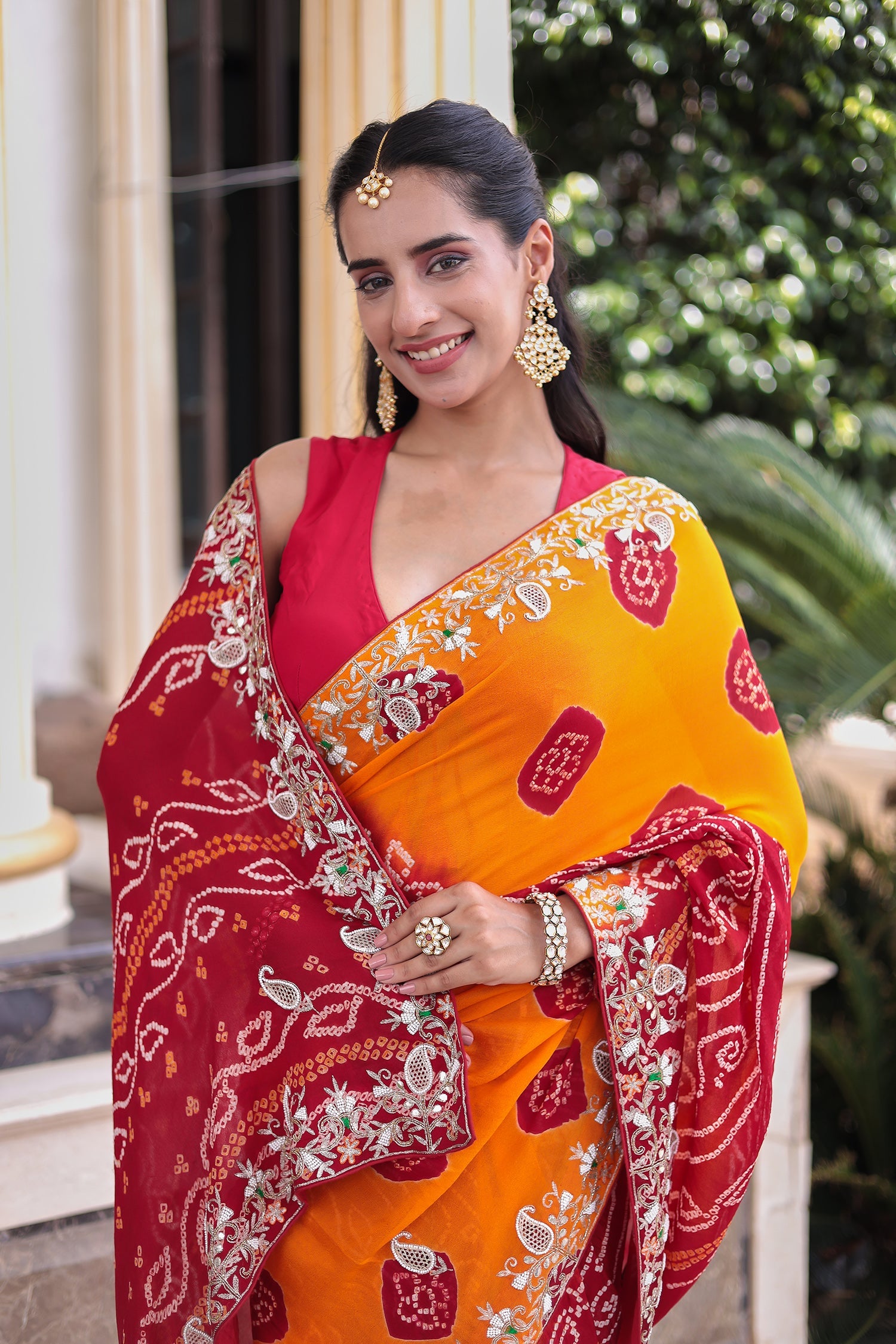 Bandhej Georgette Saree with Aari, Gota Patti and Thread work