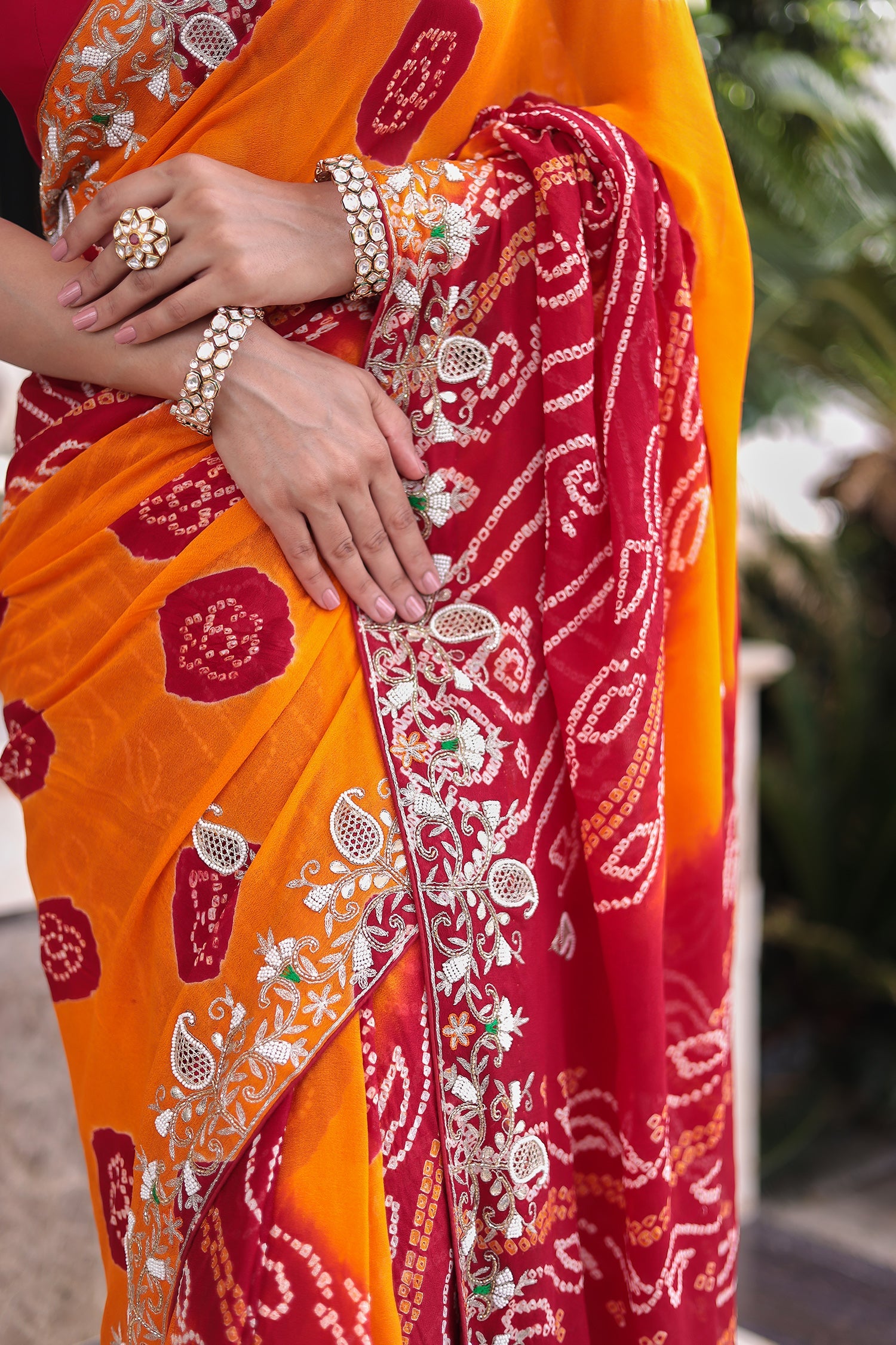Bandhej Georgette Saree with Aari, Gota Patti and Thread work