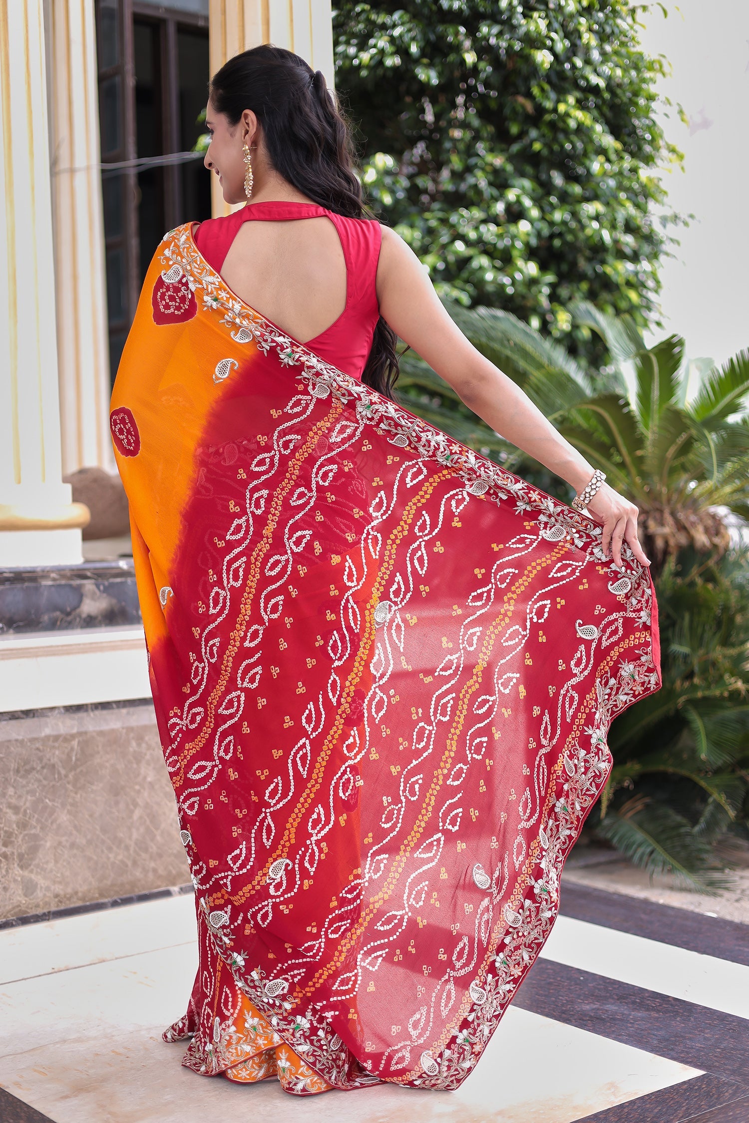 Bandhej Georgette Saree with Aari, Gota Patti and Thread work