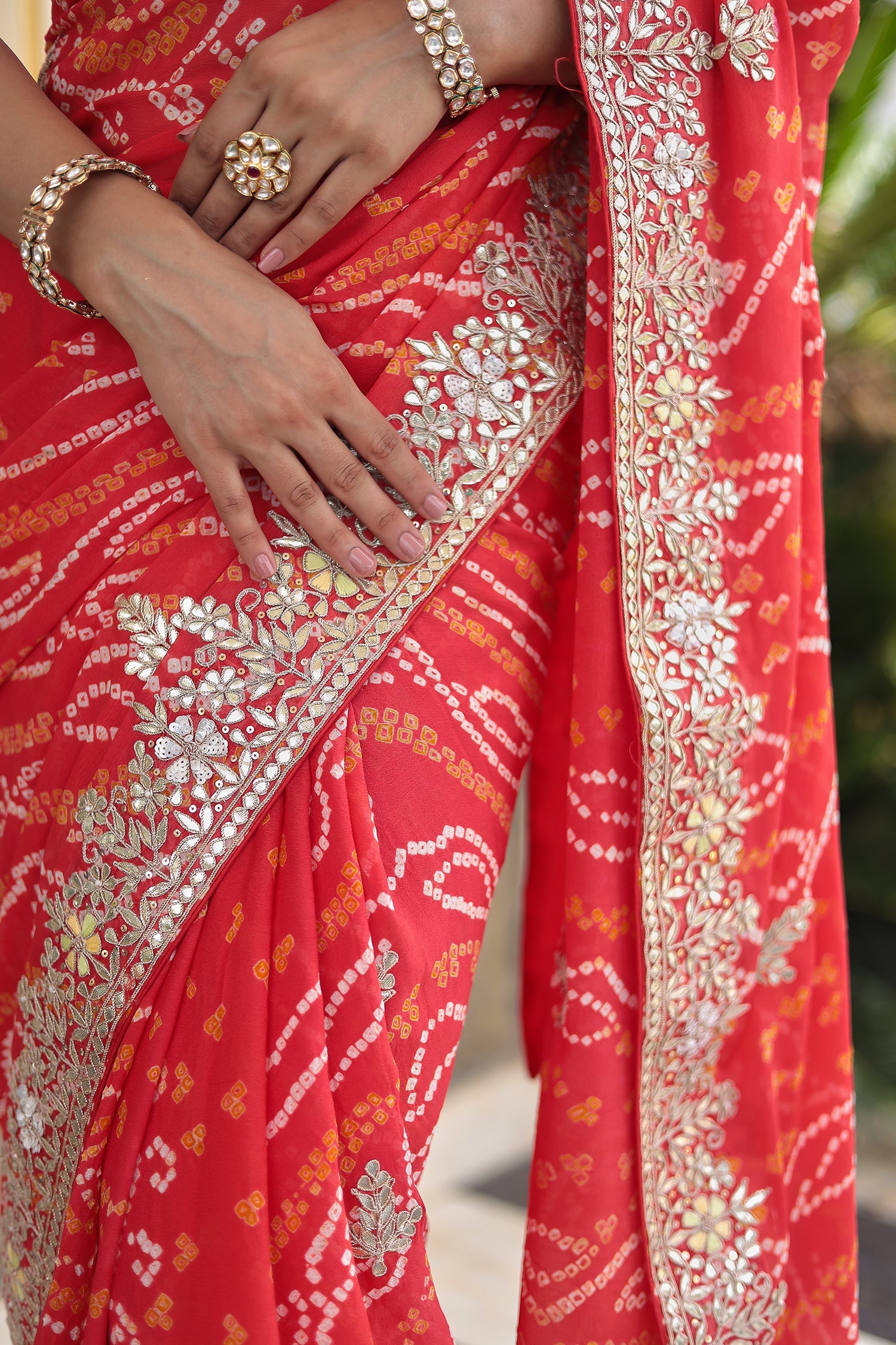Bandhej Georgette Saree with Dori, Gota Patti and Thread work