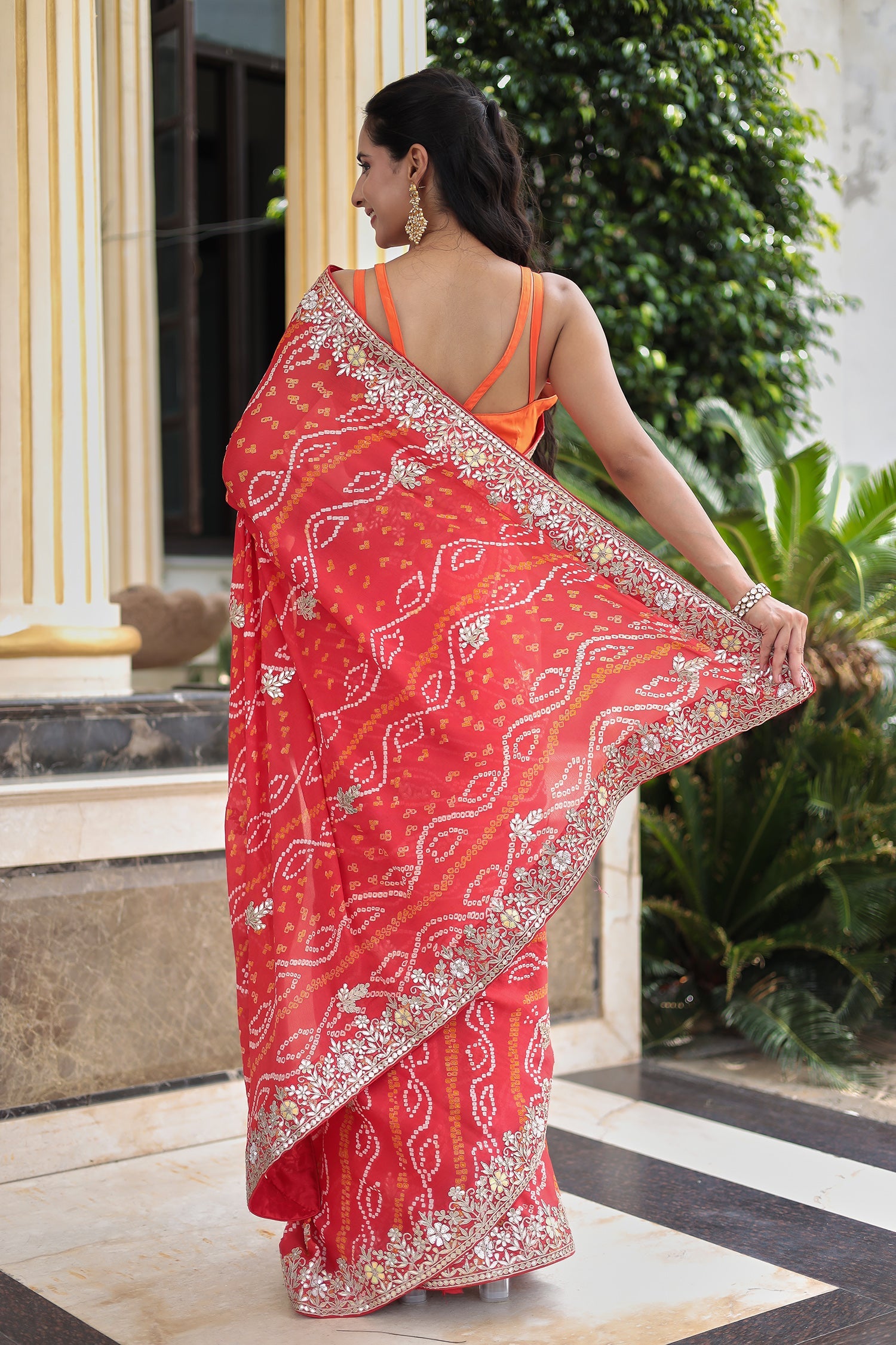Bandhej Georgette Saree with Dori, Gota Patti and Thread work